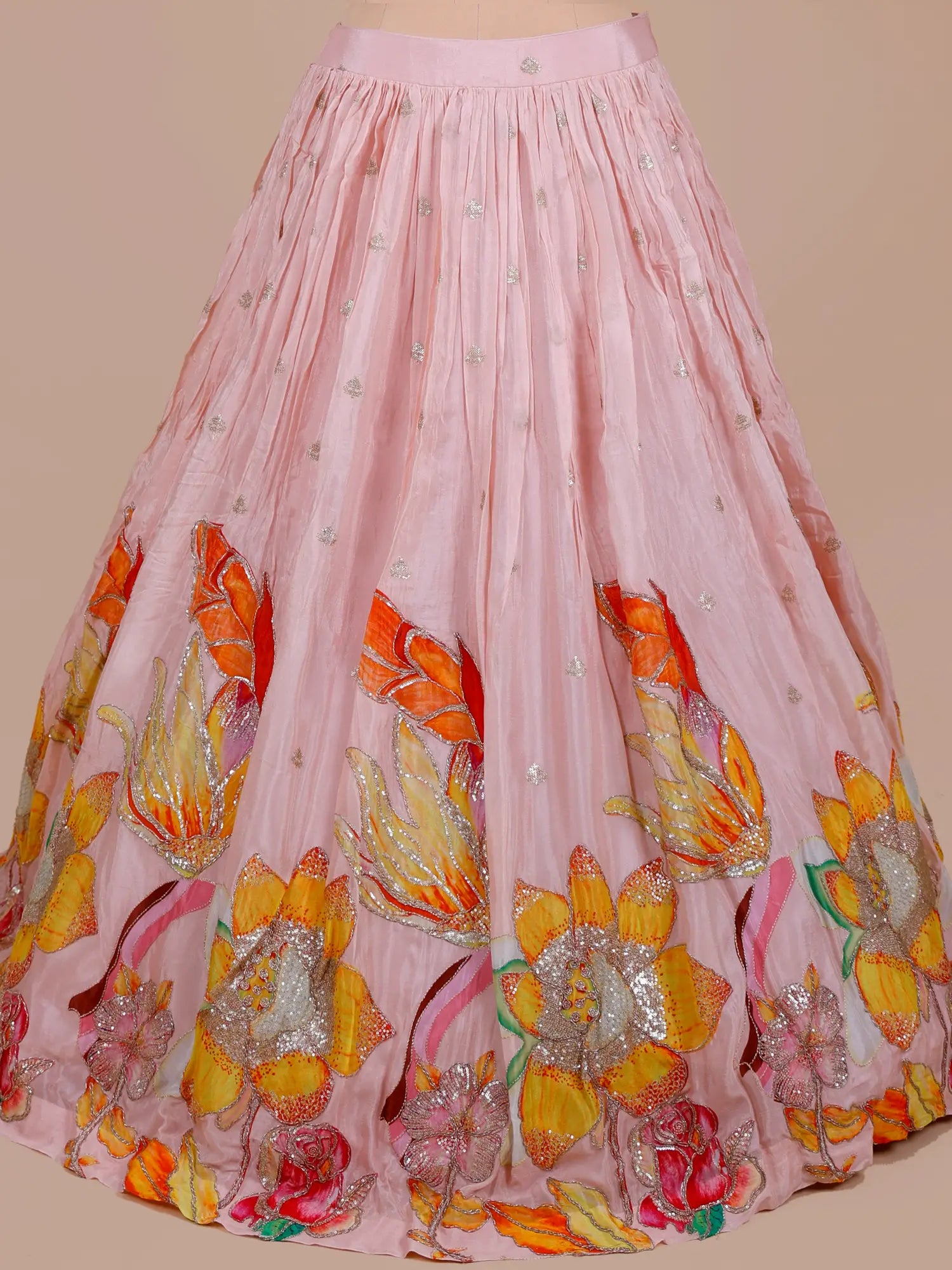 Trending Pink Crepe Silk Party Wear Lehenga With Sequins Design