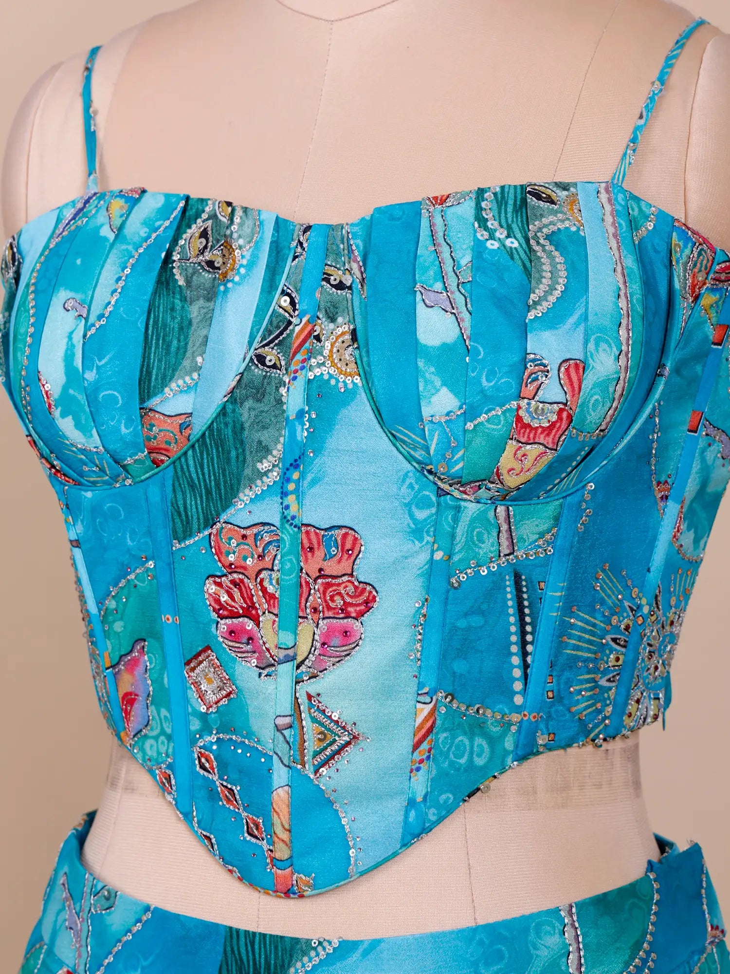 Designer Sky Blue Chinon Party Wear Lehenga With Sequins Work