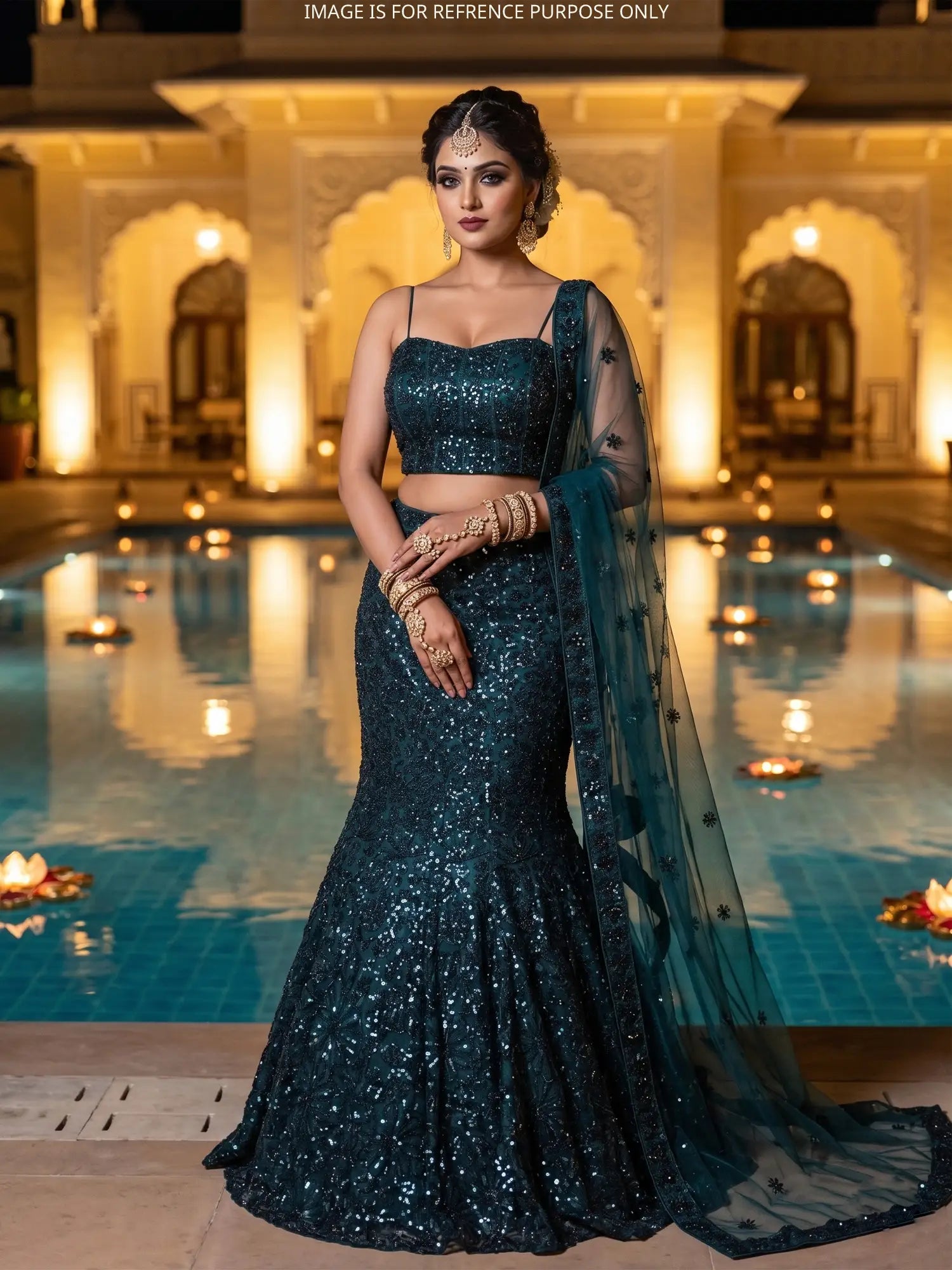 Bottle Green Designer Mermaid Lehenga Online With Couture Finish