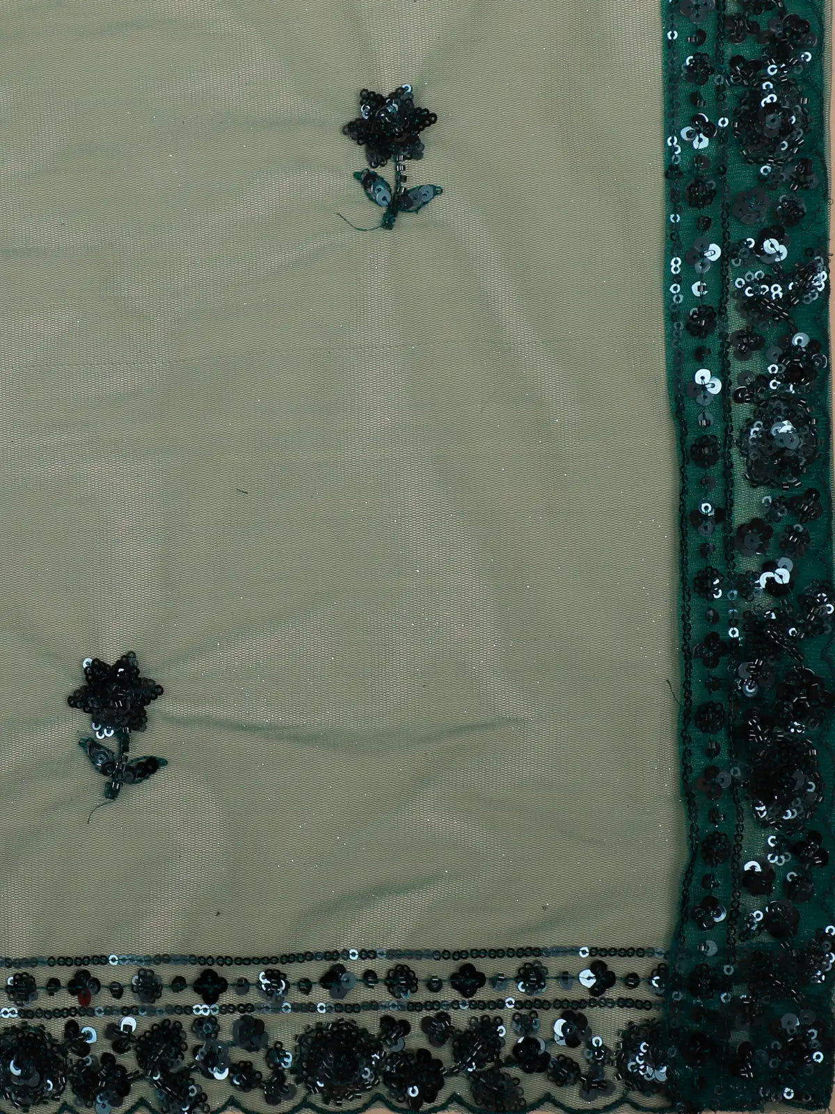 Bottle Green Embellished Net Lehenga with Arched Sequin Patterns