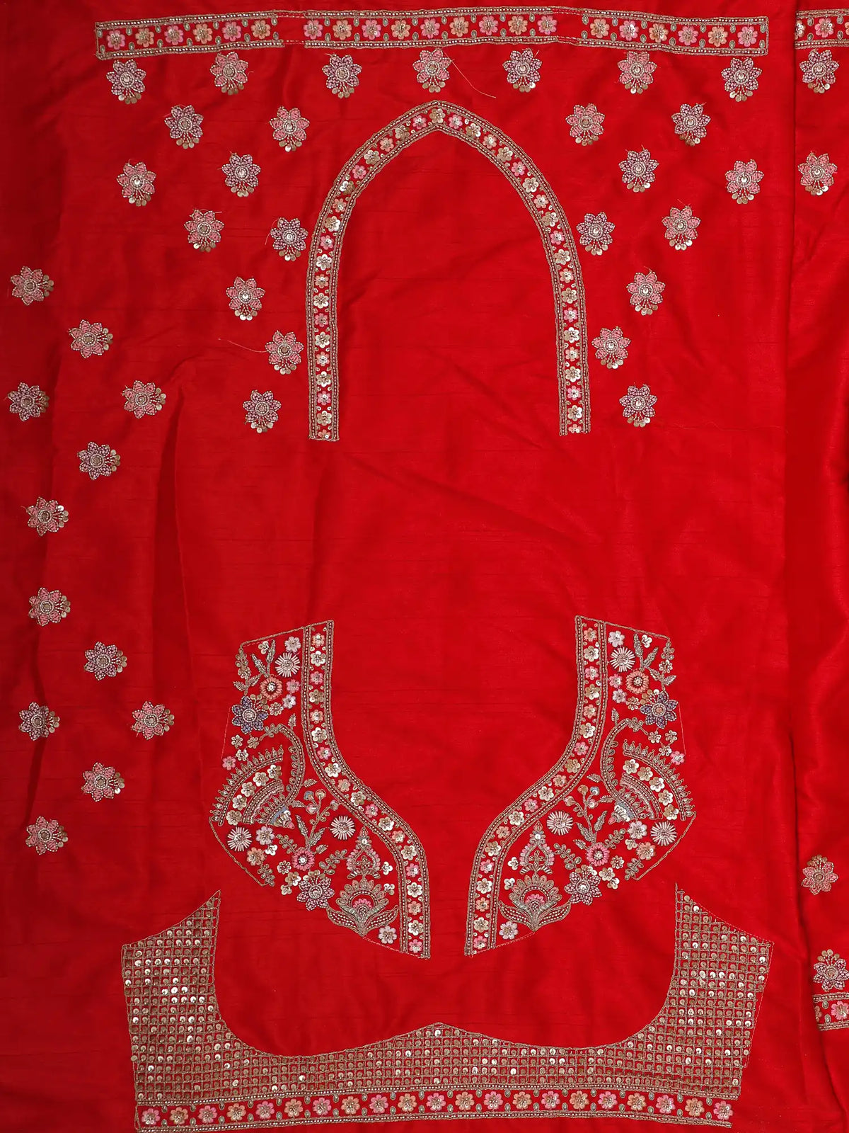 Architectural Red Bridal Lehenga Featuring Peacock Accents and  Floral Embroidery