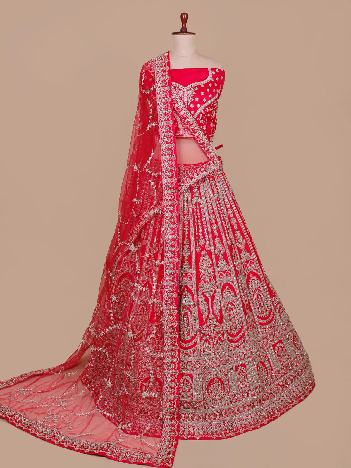 Choose Red Silk Unstitched Bridal Lehenga Choli with Peacock Embroidery