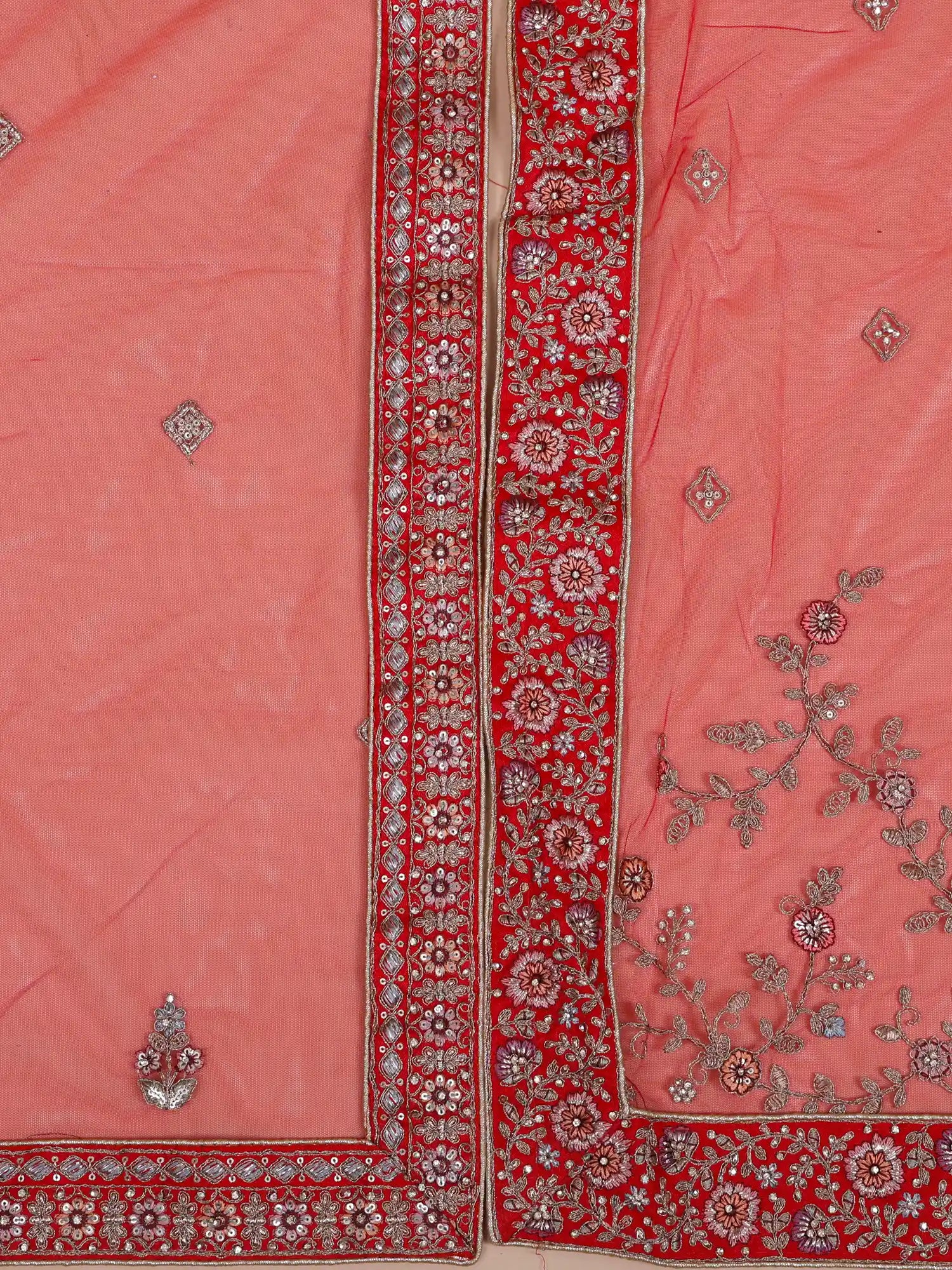 Bridal Story Red Silk Unstitched Lehenga With Peacock Musician Embroidery