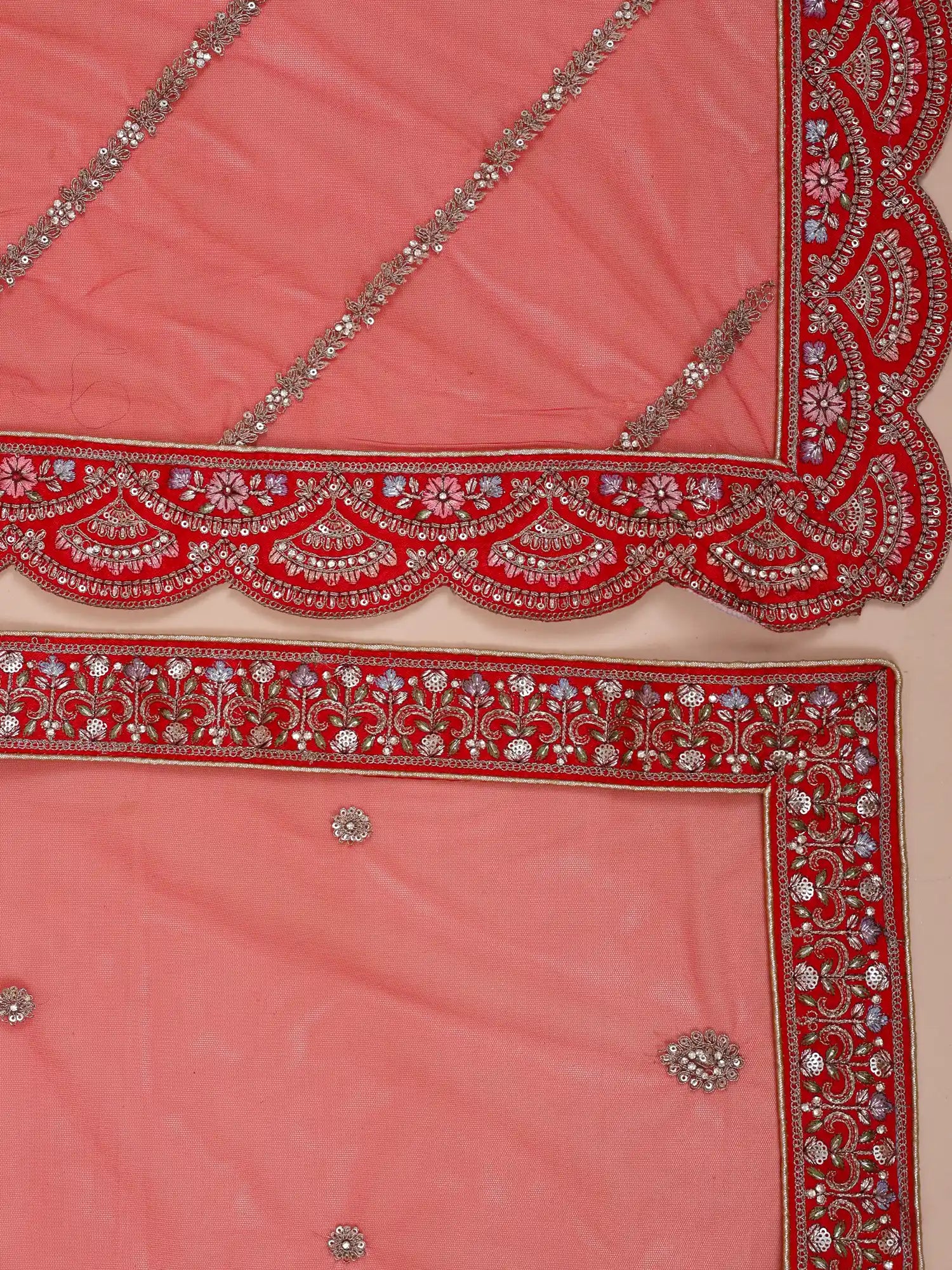 Scarlet Ceremony Red Silk Unstitched Lehenga With Diamond Moti Work