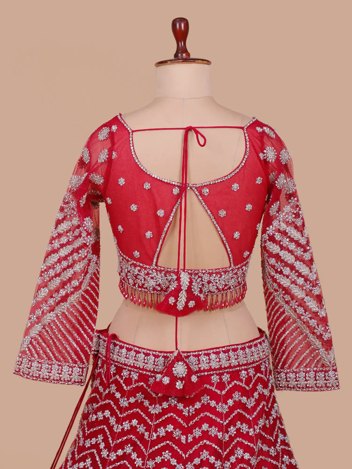 Bright Red Designer Occasion Wear Lehenga Choli with Diamond Detailing