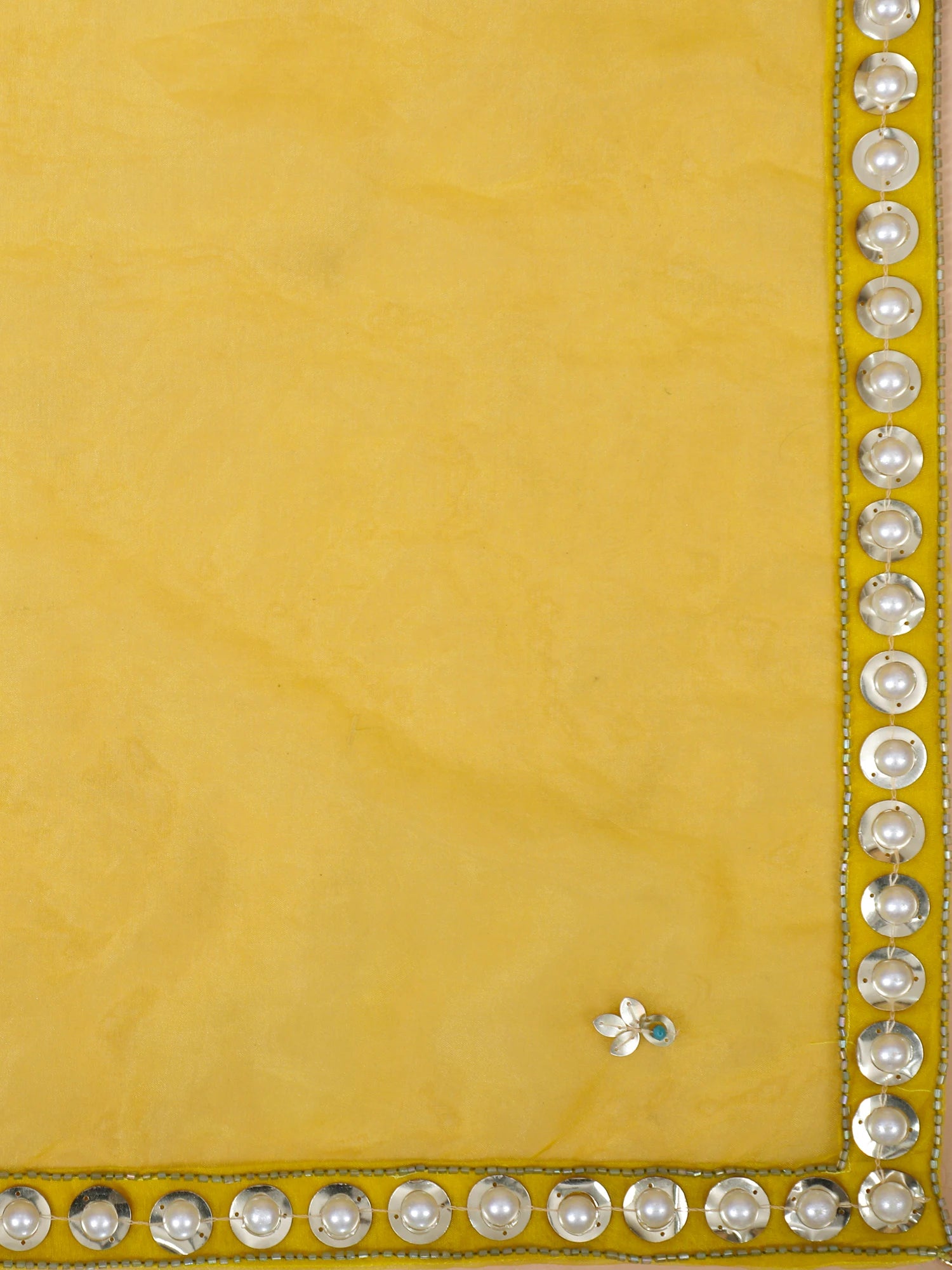 Yellow Silk Noorafza Pearl Moti lehenga for bride haldi look