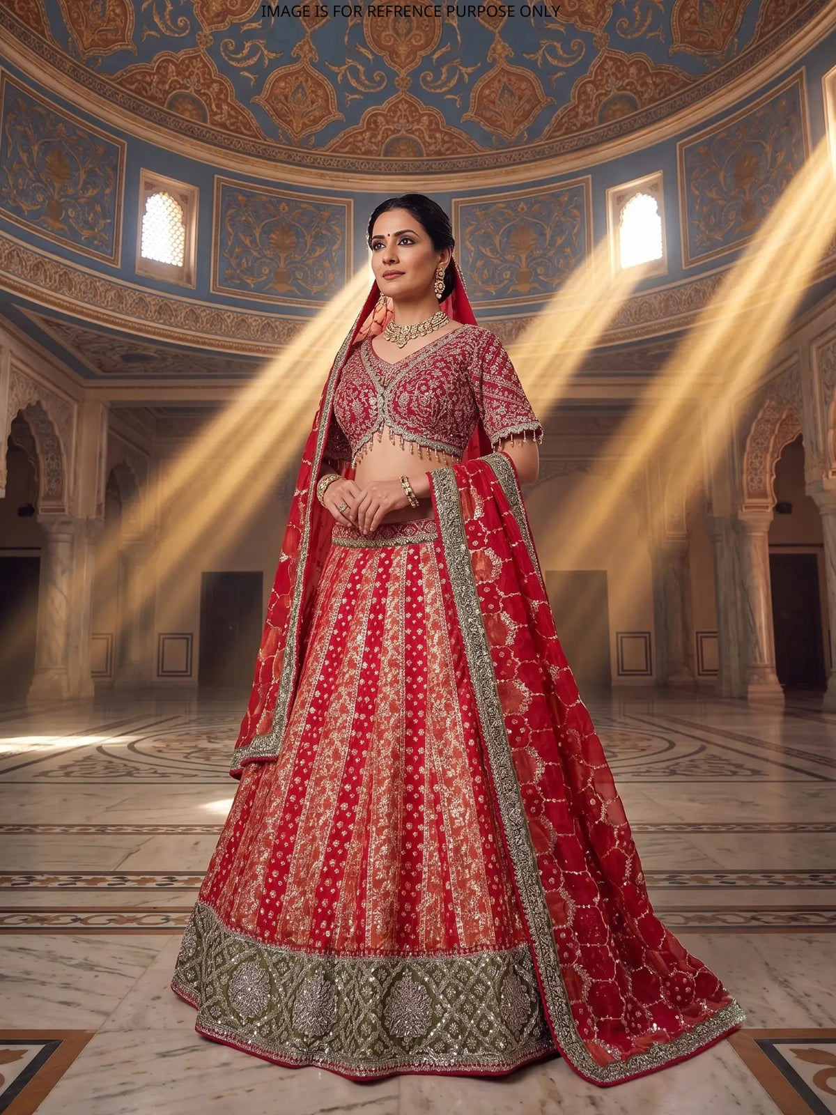 Bring Home Rani Banarasi Silk Lehenga Featuring Mirror Moti Work