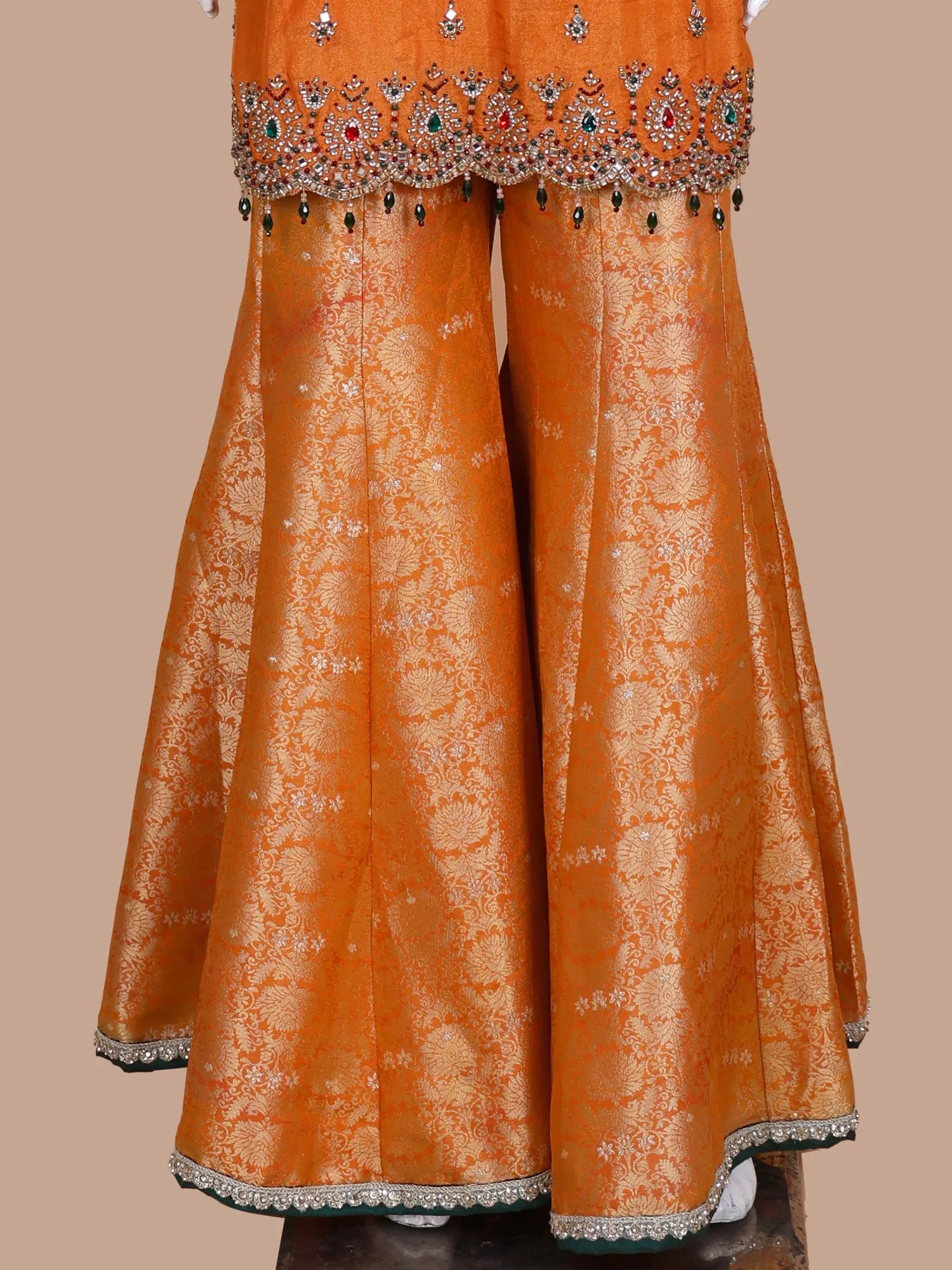 Buy Rust Orange Banarasi Designer Palazzo Suit For Luxury Indian Style