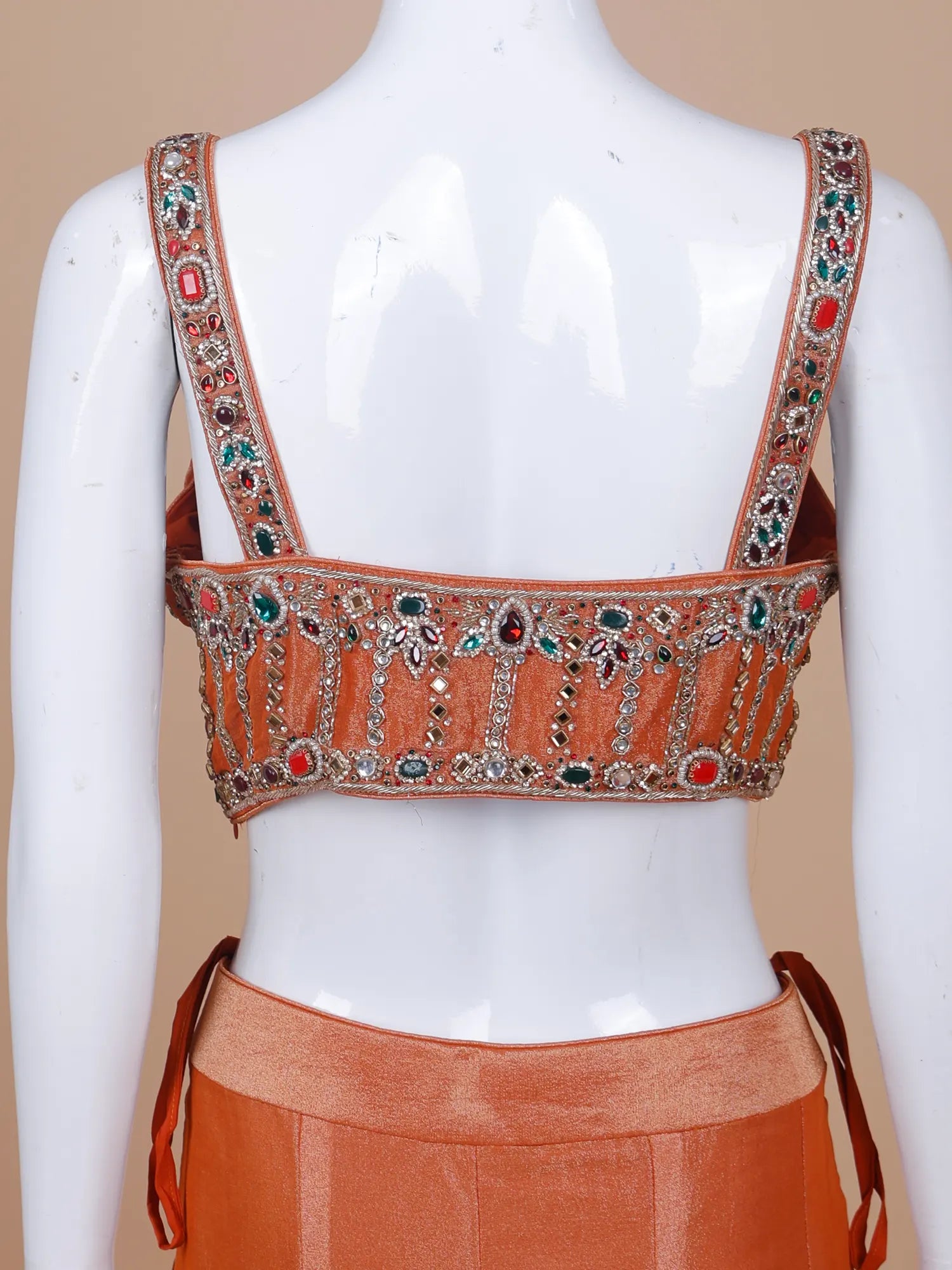 Rust Orange Designer Indo Western Palazzo Suit In Stone Pearl Work