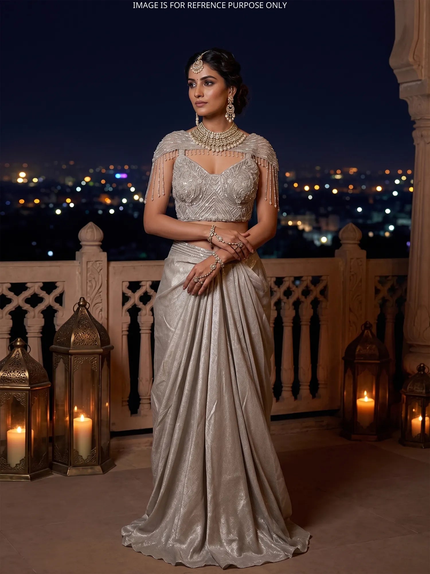 Buy Affordable Champagne Pre Draped Saree Online Worldwide