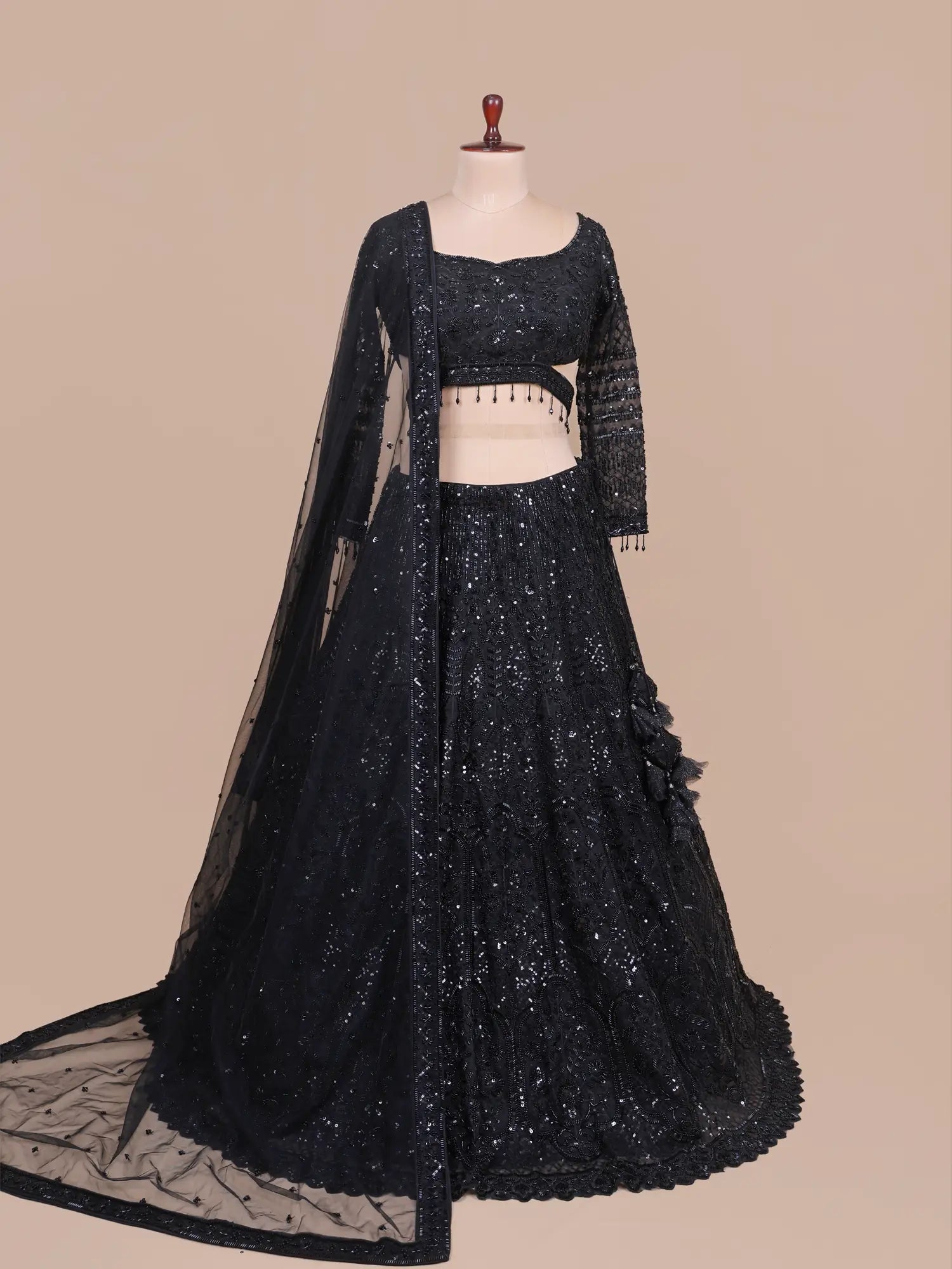 Royal Black Net Lehenga Choli with Luxury Designer Embroidery and Detailing