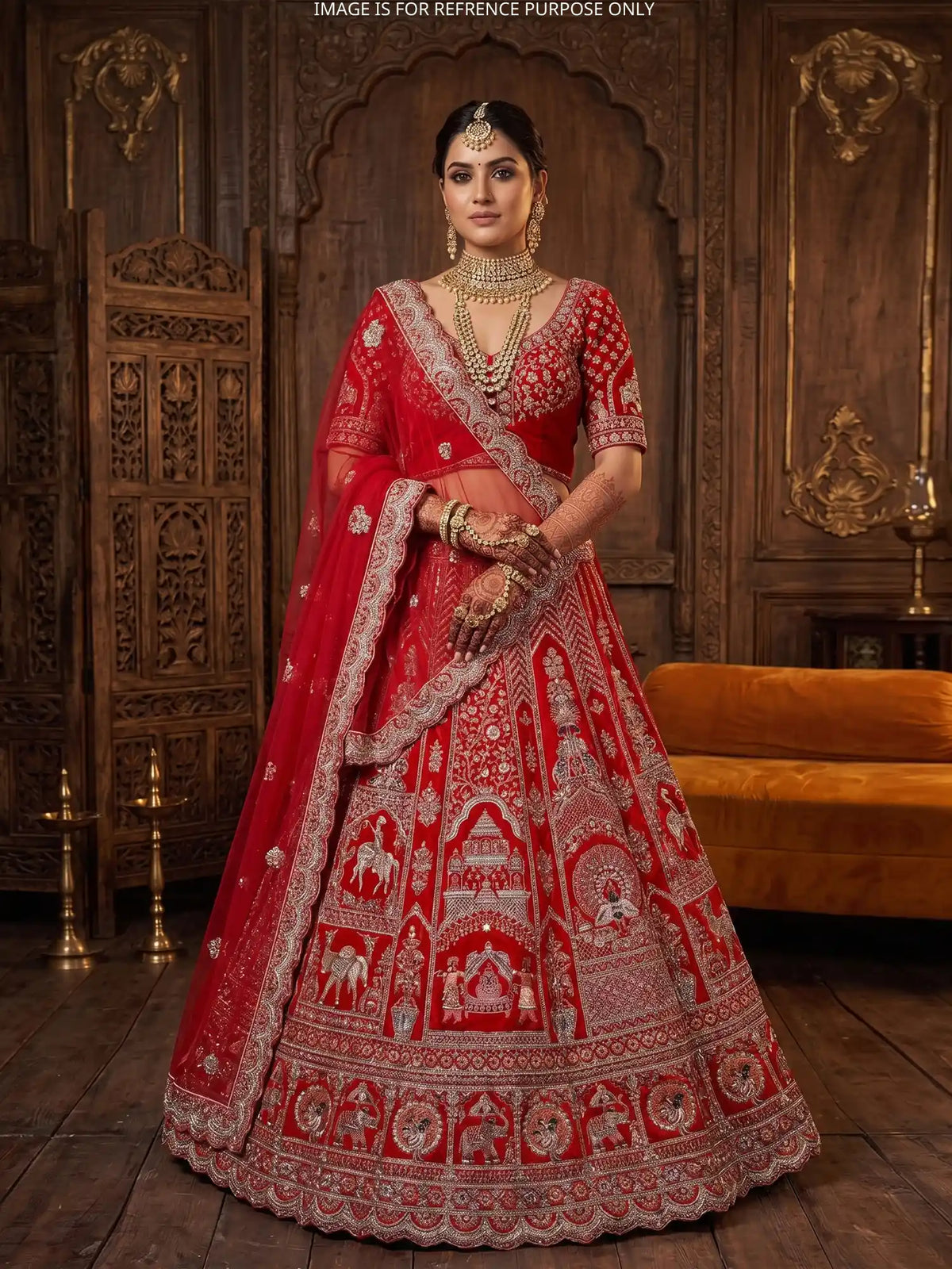 Buy Bridal Tradition Red Silk Lehenga With Elephant And Bride Doli Embroidery
