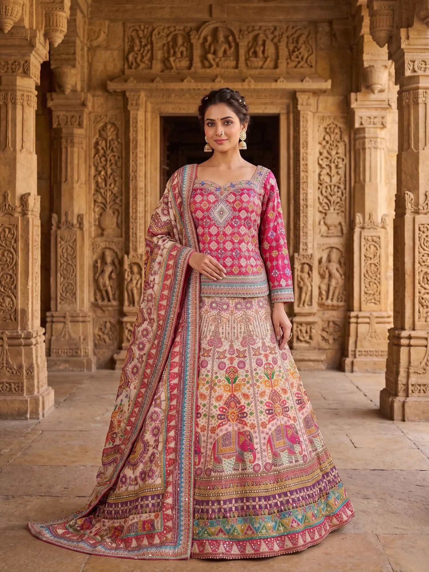 Buy Designer Multi Color Silk Lehenga Choli Online India