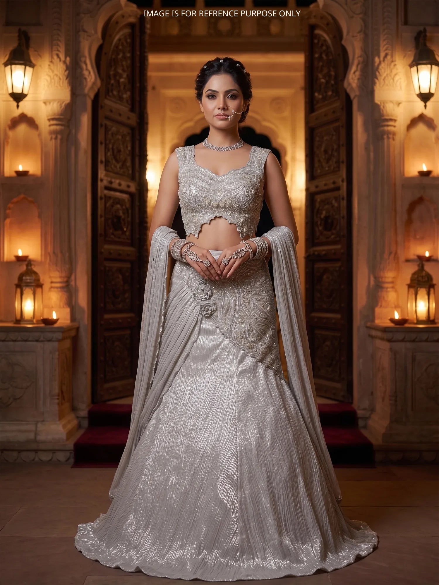 Buy Eye-Catching Grey Designer Lehenga With Rich Pearl Embellishments