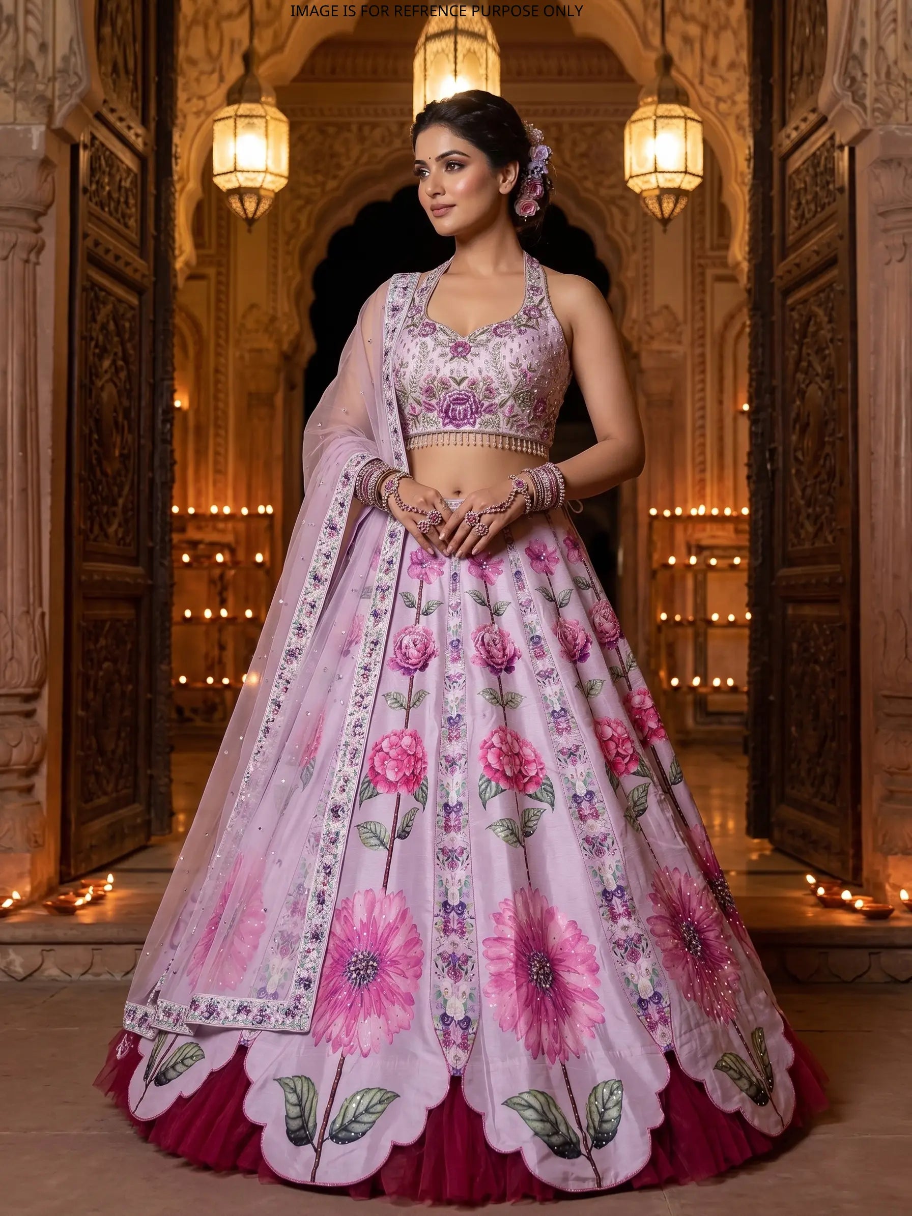 Buy Floral Silk Lehenga With Designer Sequins Work Online