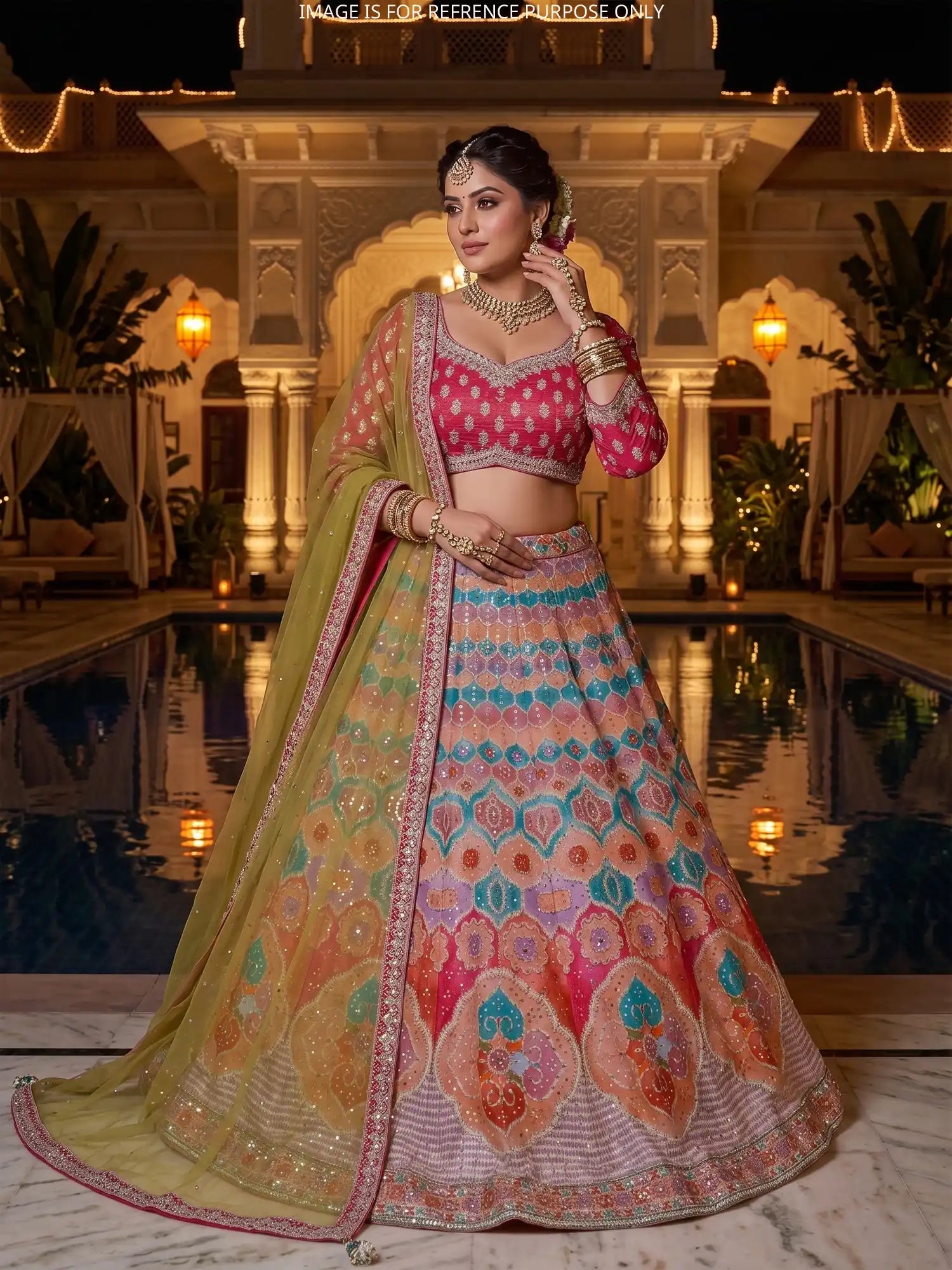 Buy Iconic Printed Silk Peplum Lehenga With Elegant Heritage Work