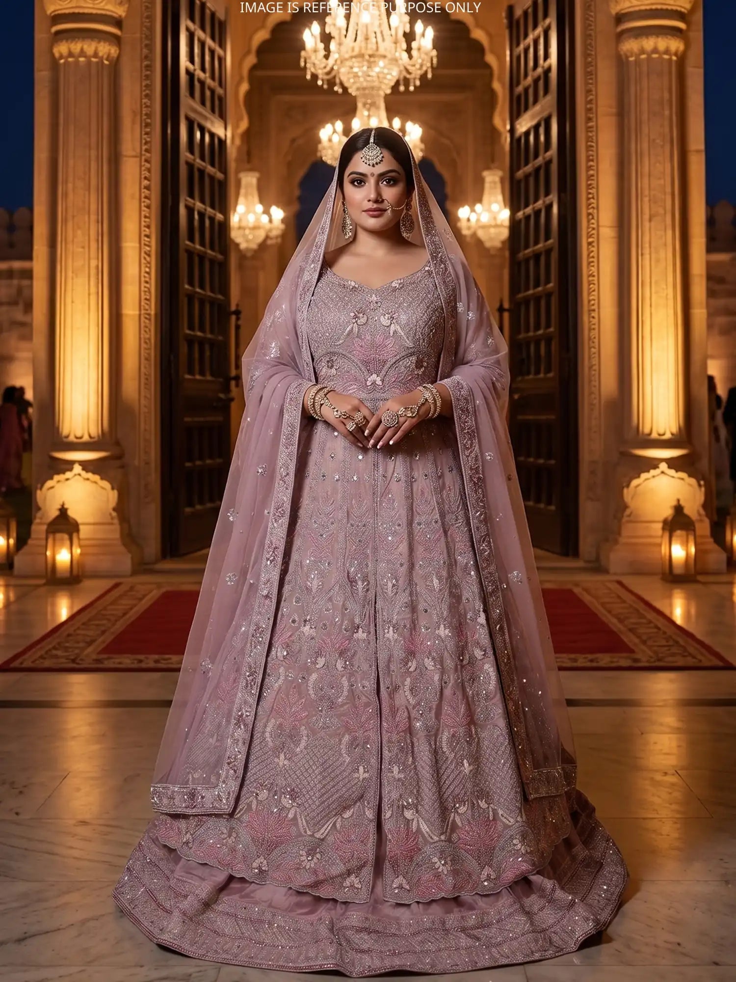 Buy Light Pink Indo Western Long Lehenga Crafted In Shimmer Silk