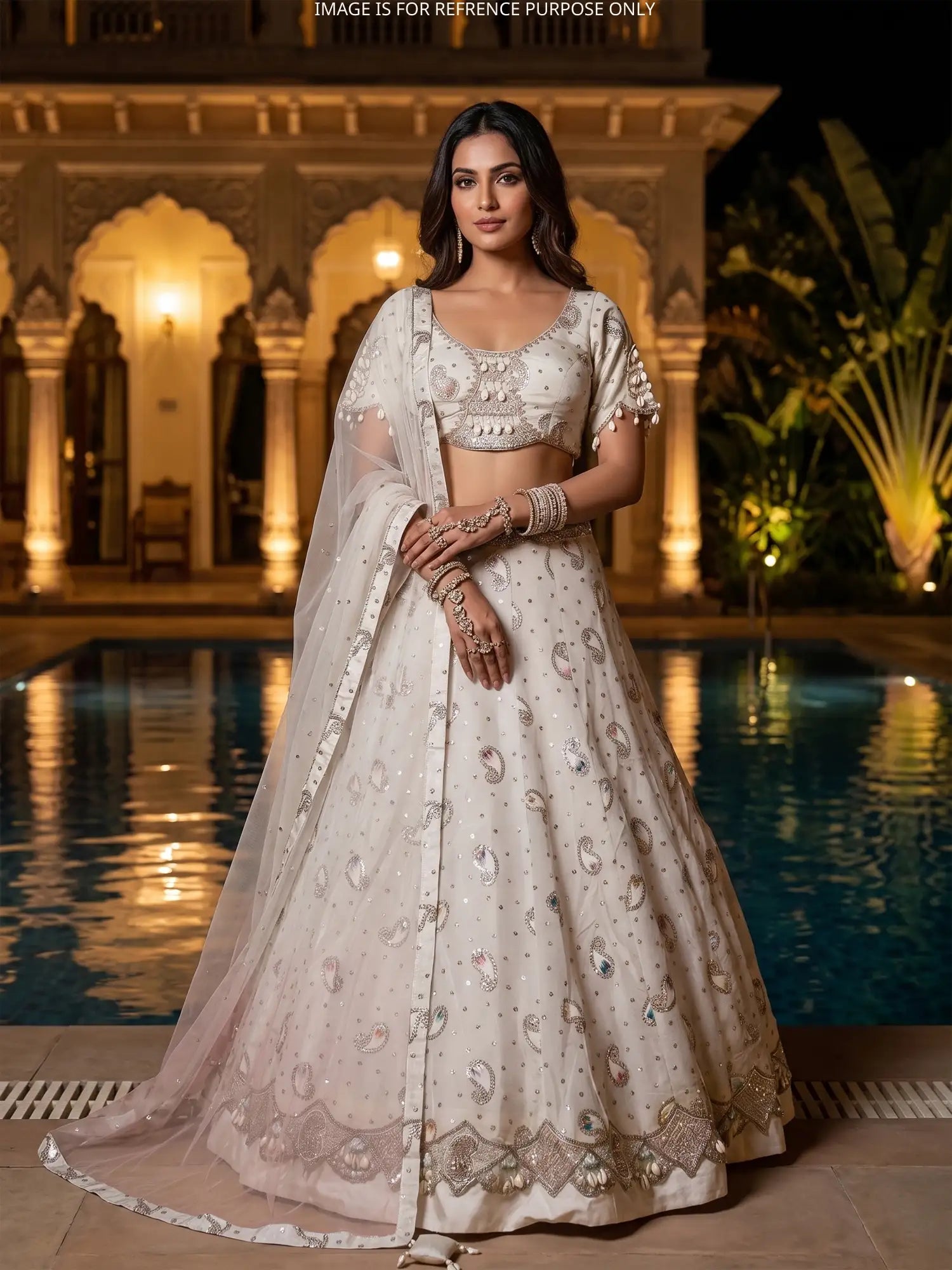 Buy Luxury Off White Chinon Lehenga Choli With Diamond Work