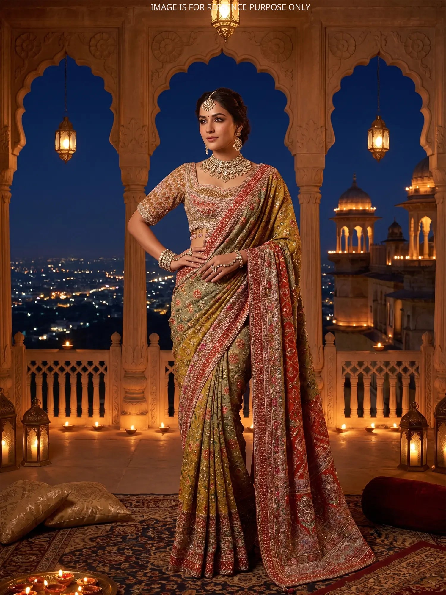 Buy Majestic Multicolor Printed Silk Saree For Grand Wedding Celebrations