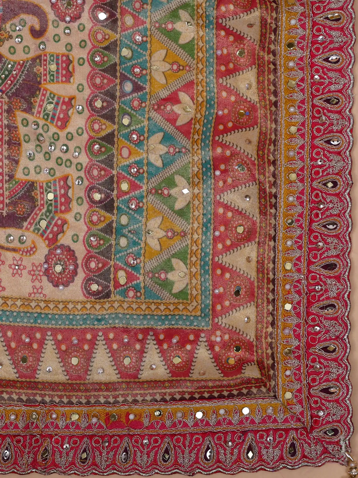 New Designer Festive Multi Color Silk Lehenga With Mirror Work