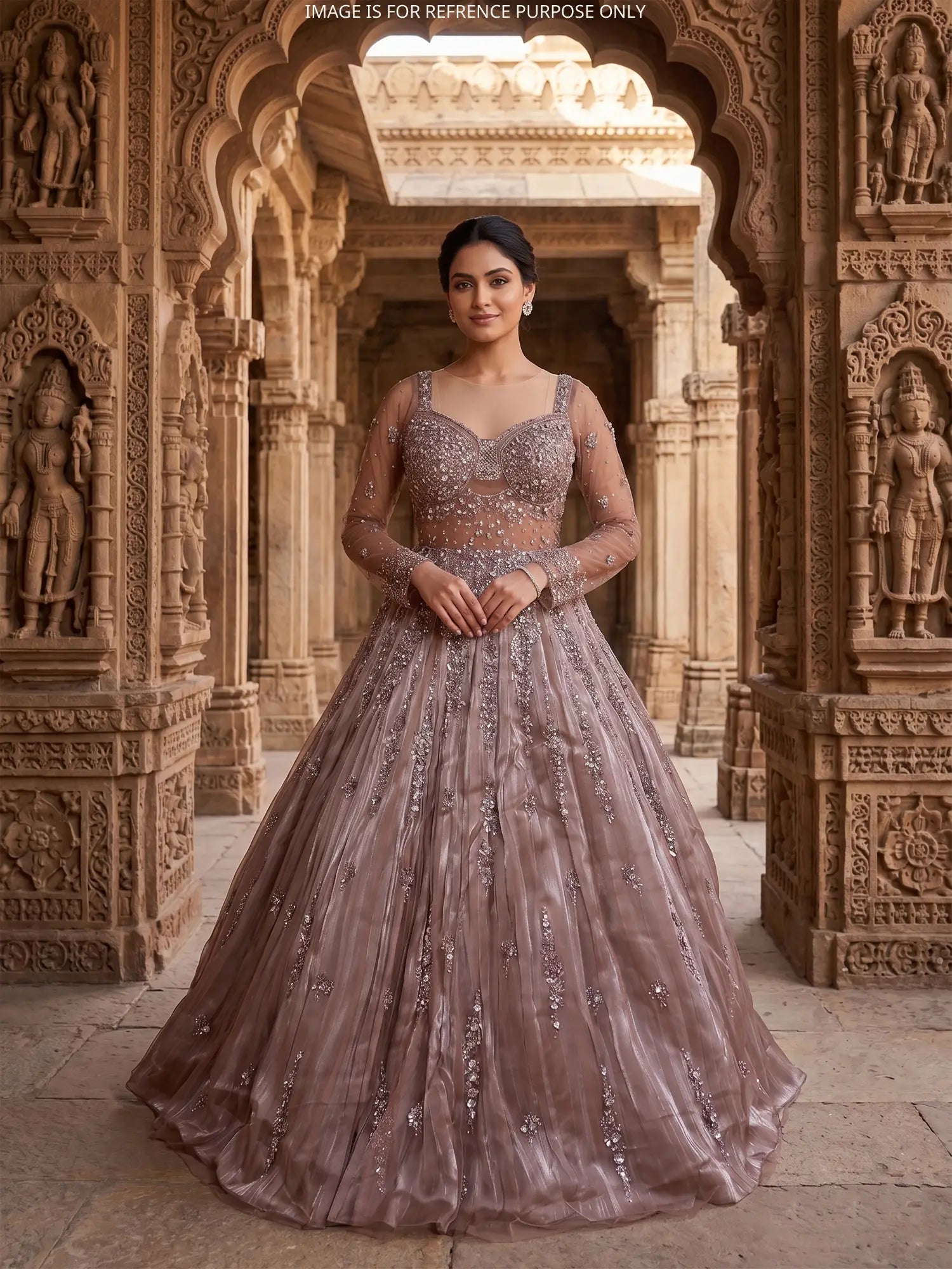 Buy Onion Pink Fairy Tale Designer Gown With Diamond Beads Work