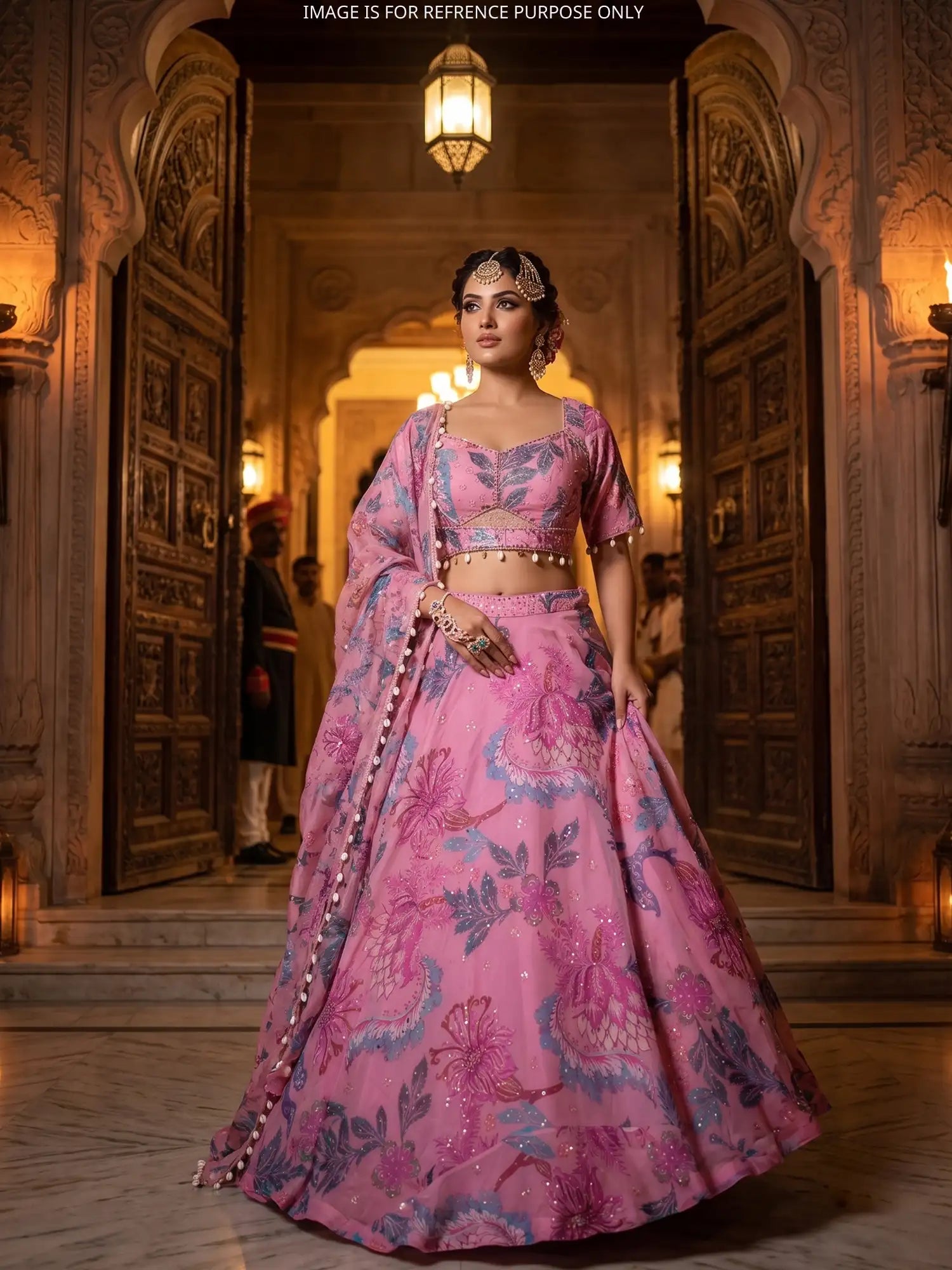 Buy Pink Silk Designer Lehenga Showcasing Floral Print And Pearl Work