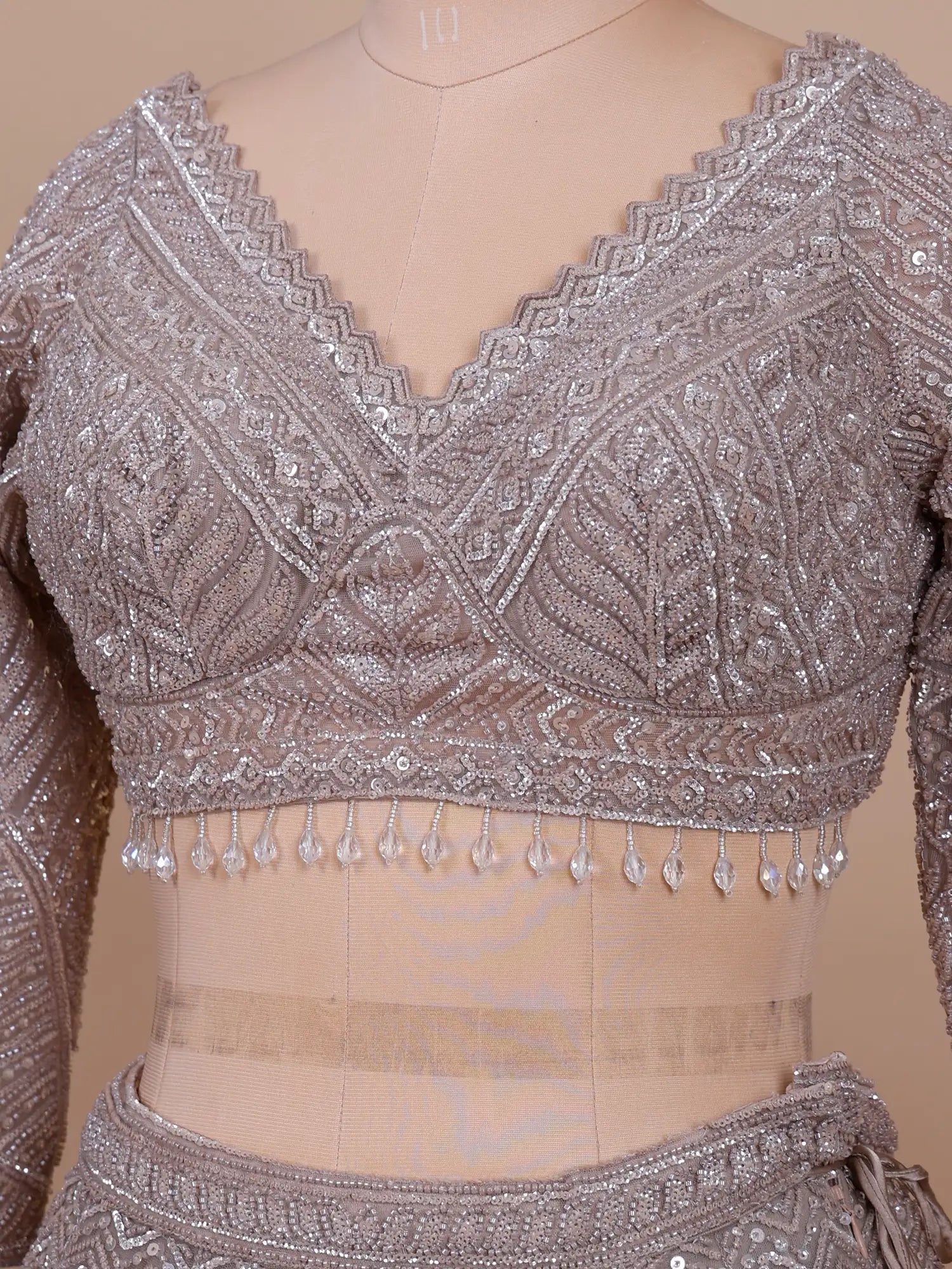 Get Premium Choco Brown Net Lehenga Sequins Work Design