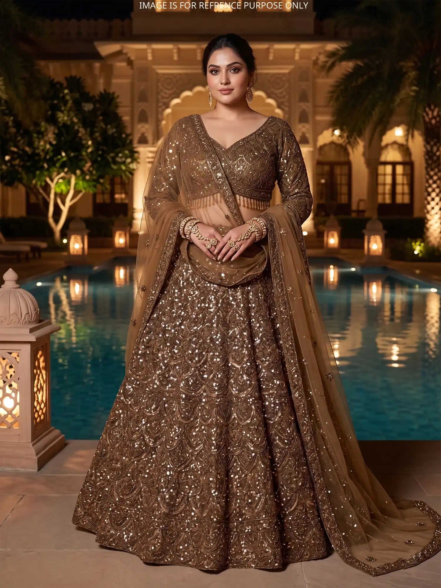 Buy Prestige Copper Wedding Lehenga With Beads Work