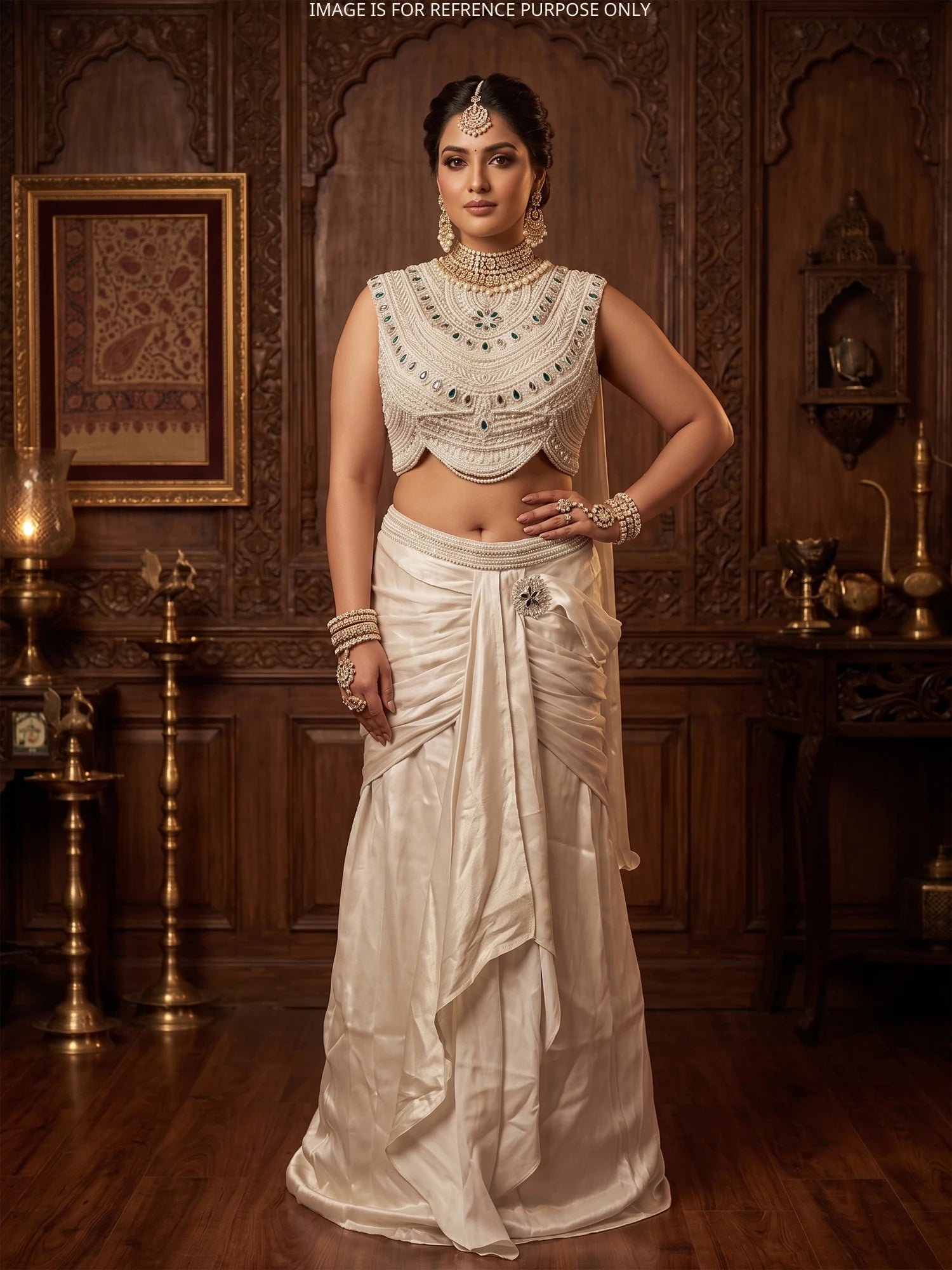 Buy Prestige Off White Imported Silk Ready To Wear Saree