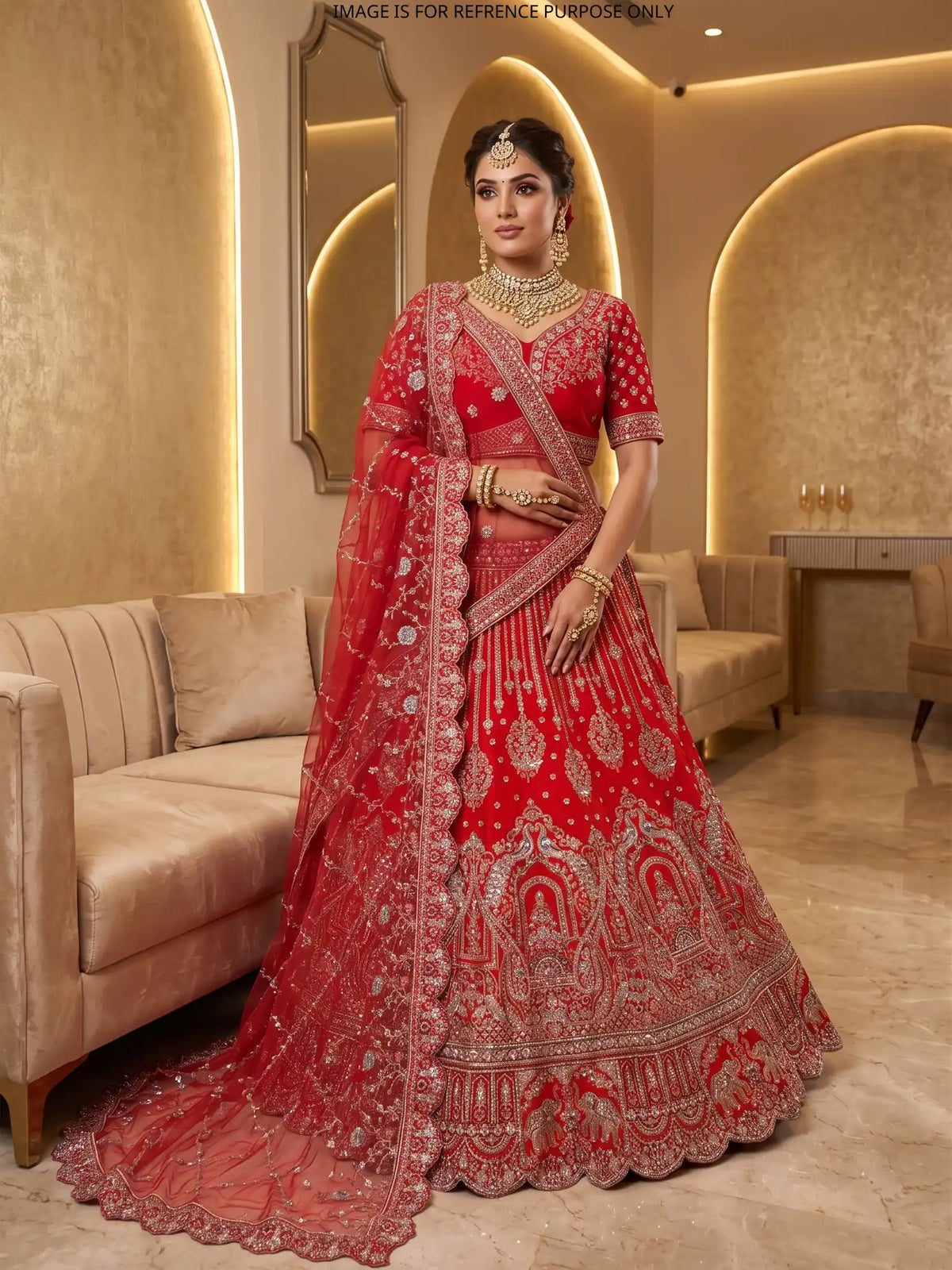 Buy Red Silk Bridal Lehenga with Elephant Peacock Embroidery