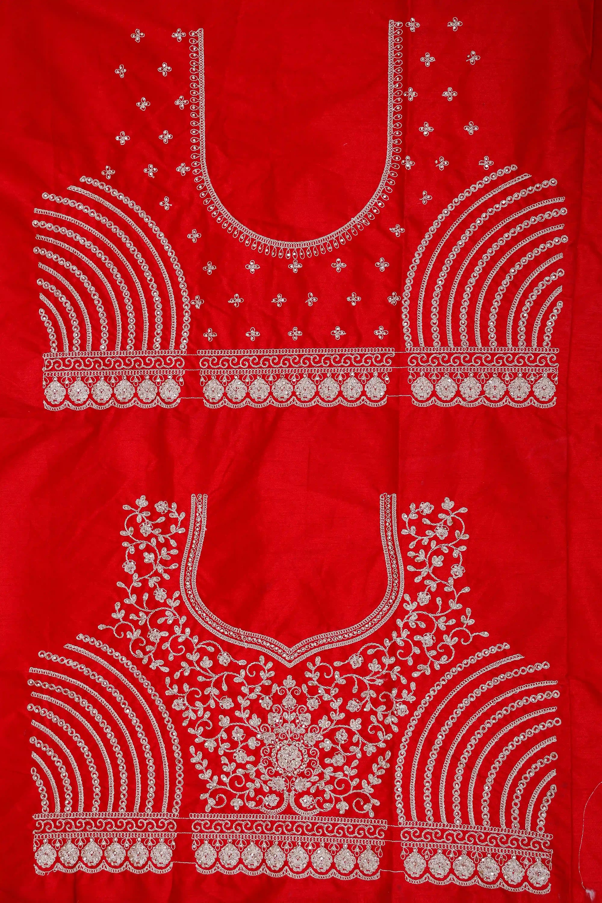 Get Trending Red Raw Silk Wedding Lehenga Multi Thread Diamond Work