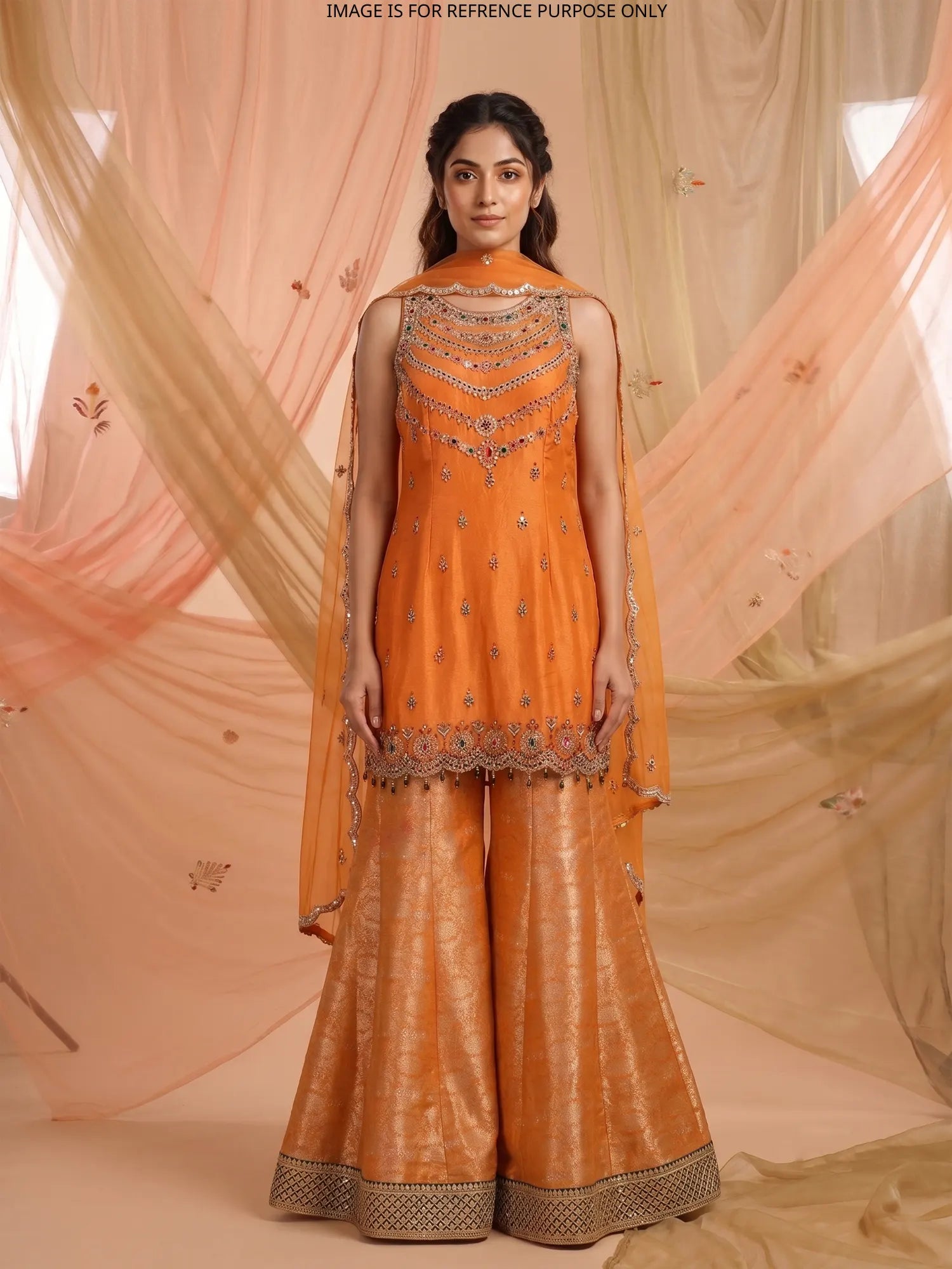 Buy Rust Orange Banarasi Designer Palazzo Suit For Luxury Indian Style