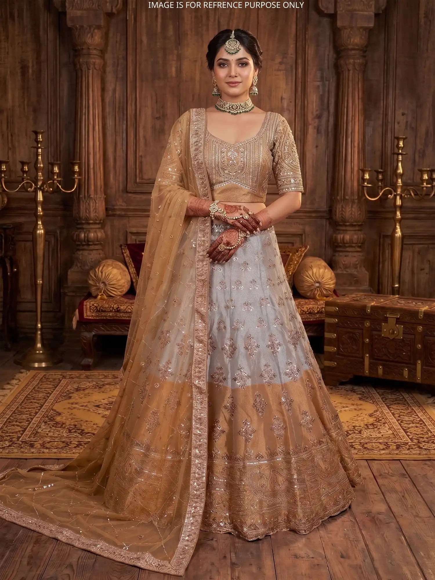Buy Twin Shade Couture Silk Lehenga With Intricate Sequin Dori Work