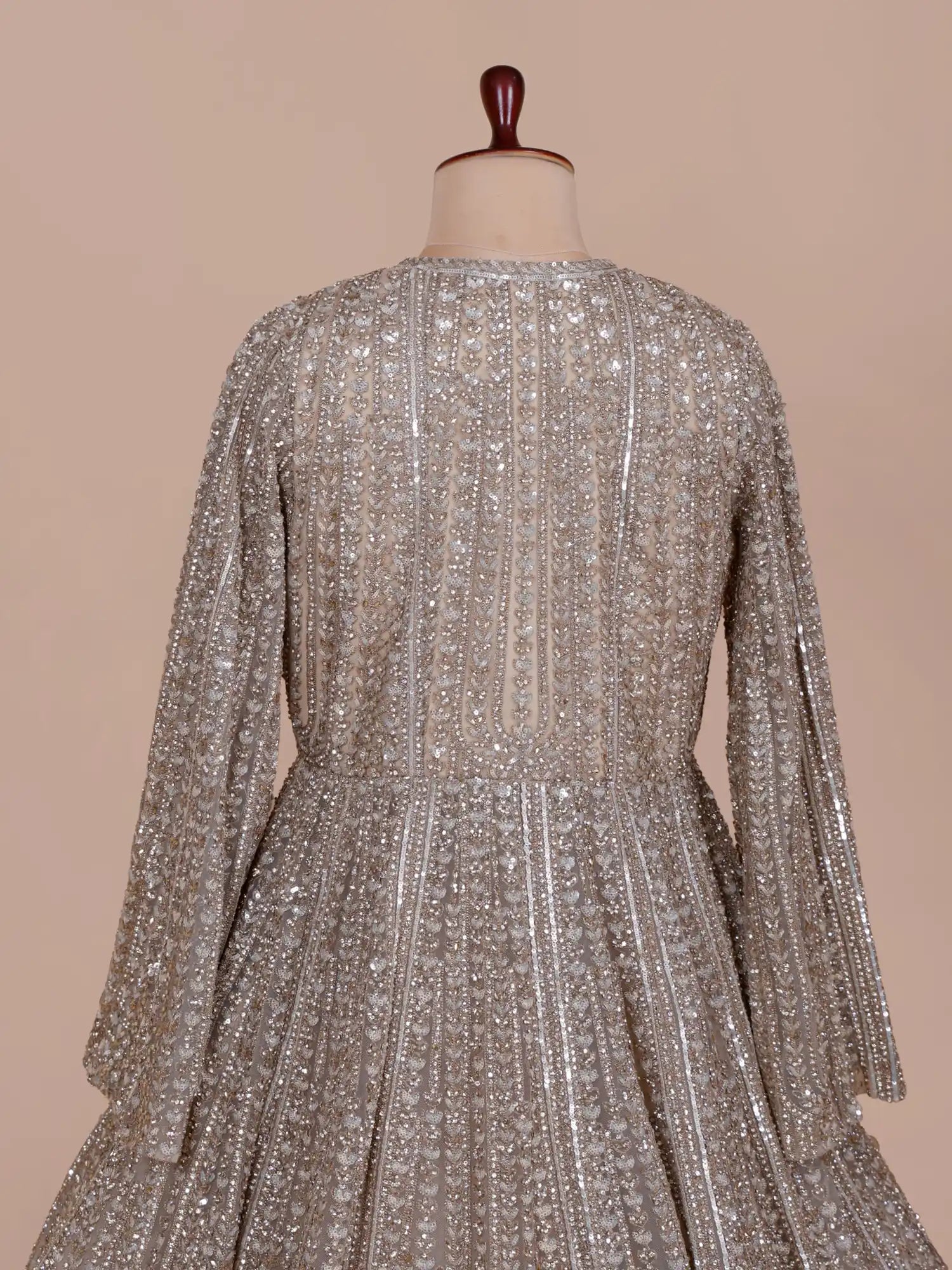 Champagne Designer Indo Western Lehenga With Sparkling Diamond Work