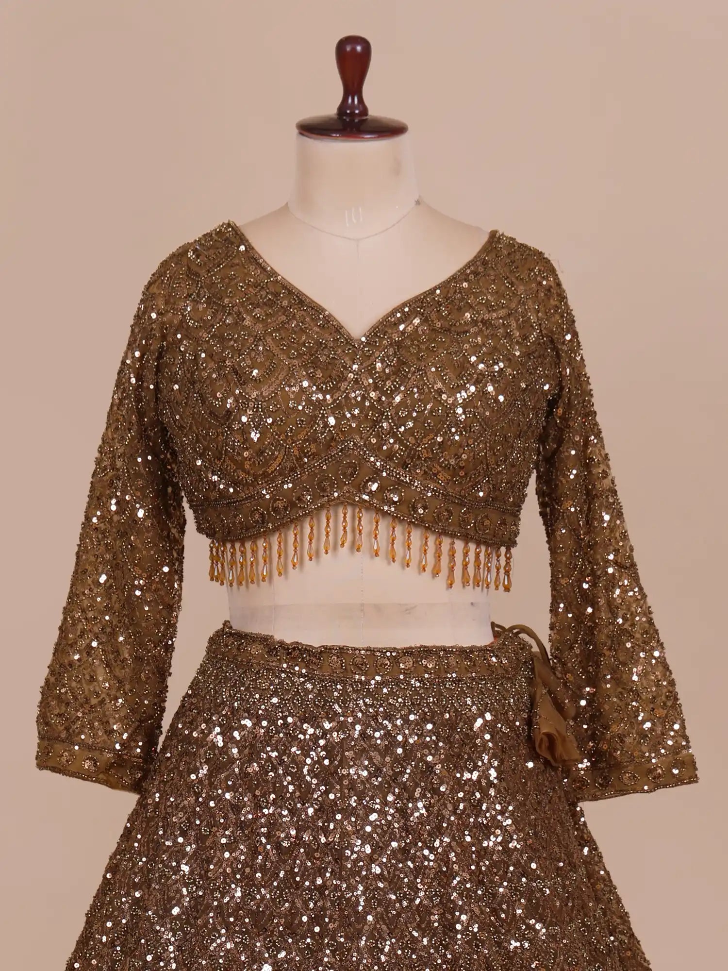 Buy Prestige Copper Wedding Lehenga With Beads Work