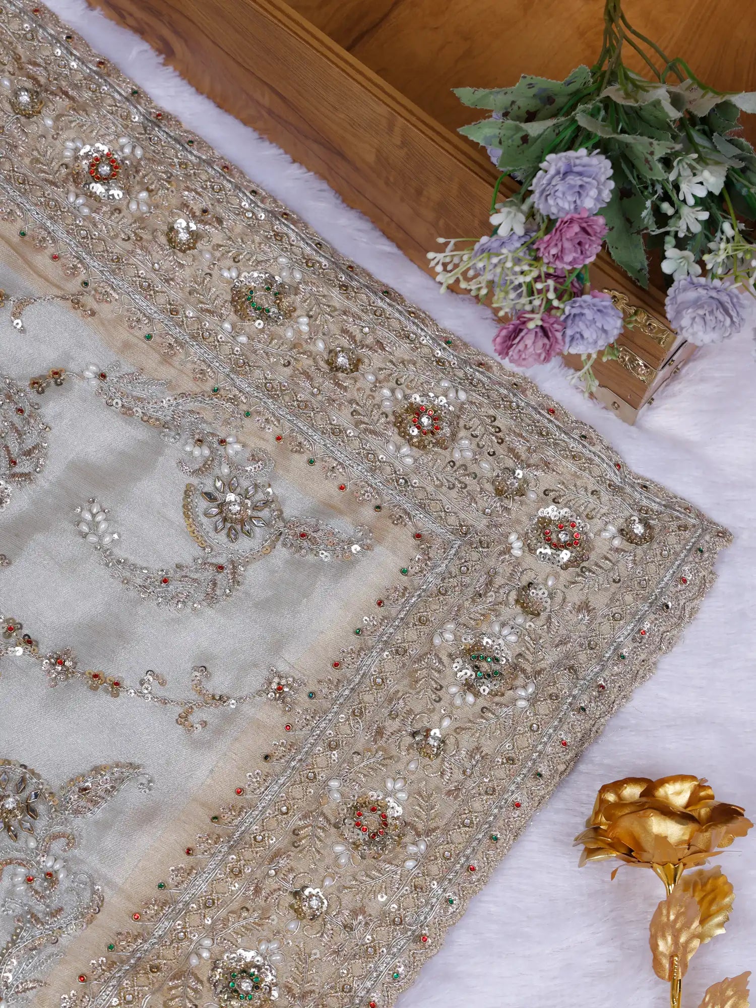 Elite Dual Tone Designer Silk Saree With Luxury Pearl Work