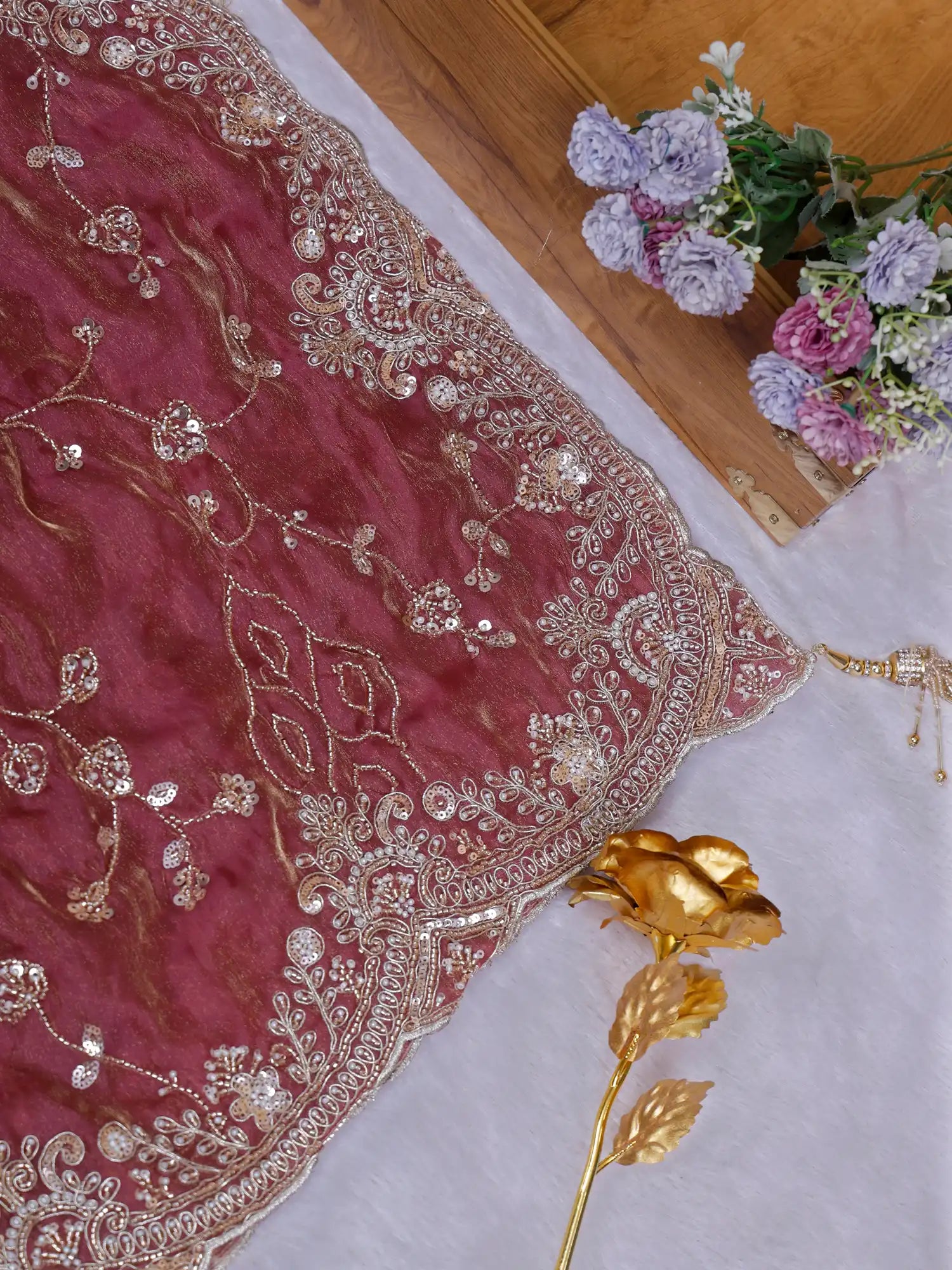 Discover Elegant Mauve Organza Saree Online With Designer Sequins Work