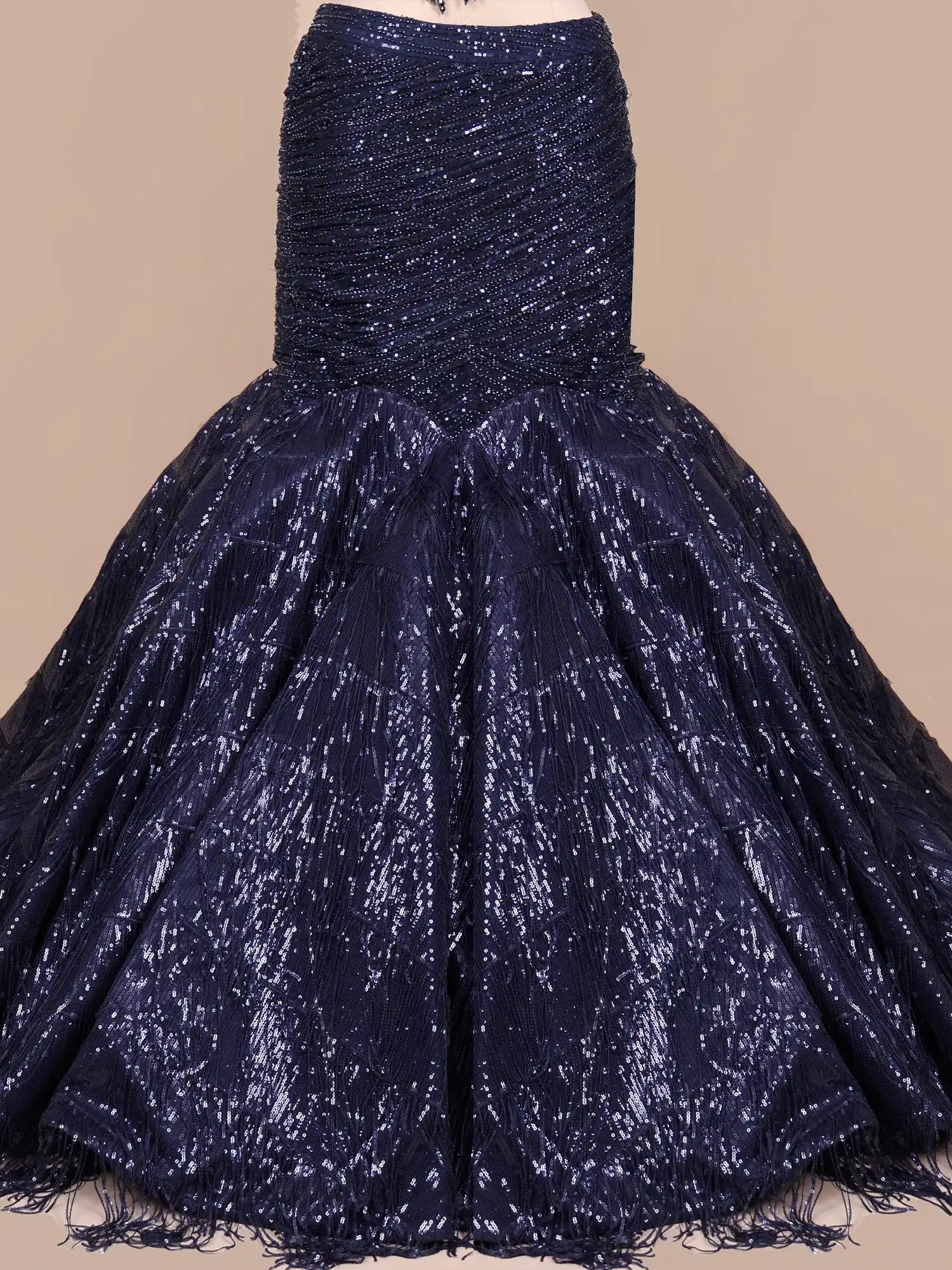 Buy Designer Navy Blue Mermaid Style Lehenga With Sequins And Beads Work