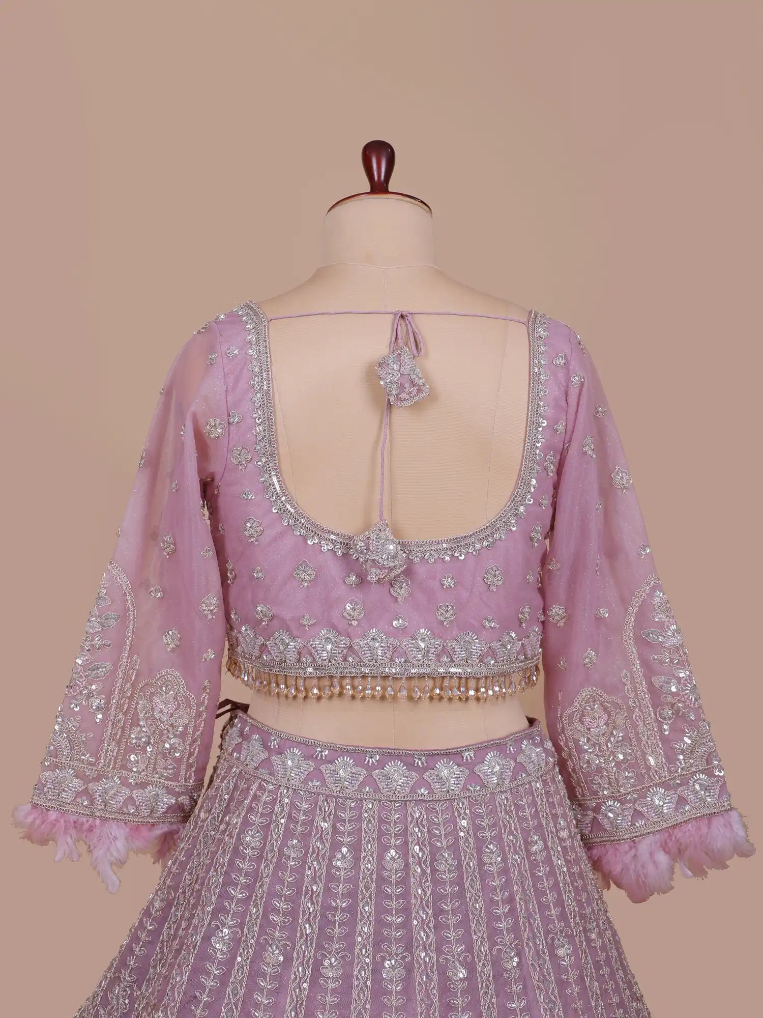 Trendy Onion Pink Lehenga Choli With Sequins And Feather Work