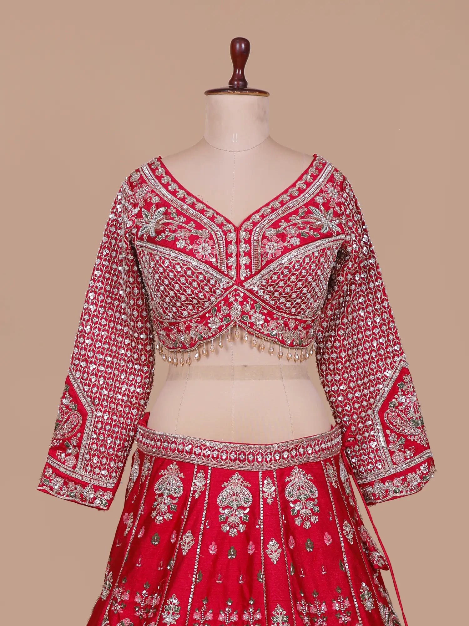 Royal Red Raw Silk Lehenga Choli With Rich Handwork