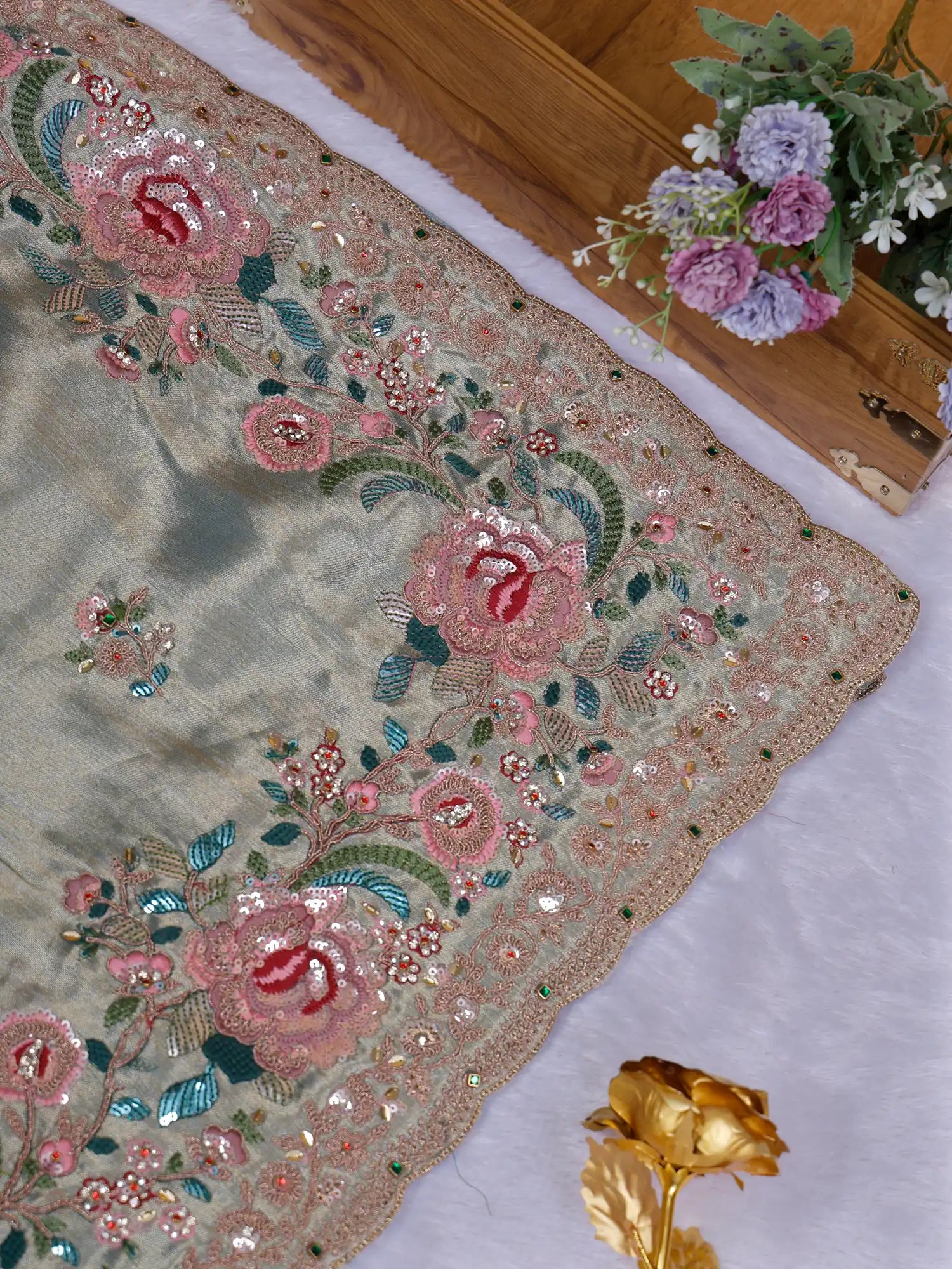 Royal Sage Green Couture Saree For Special Occasions