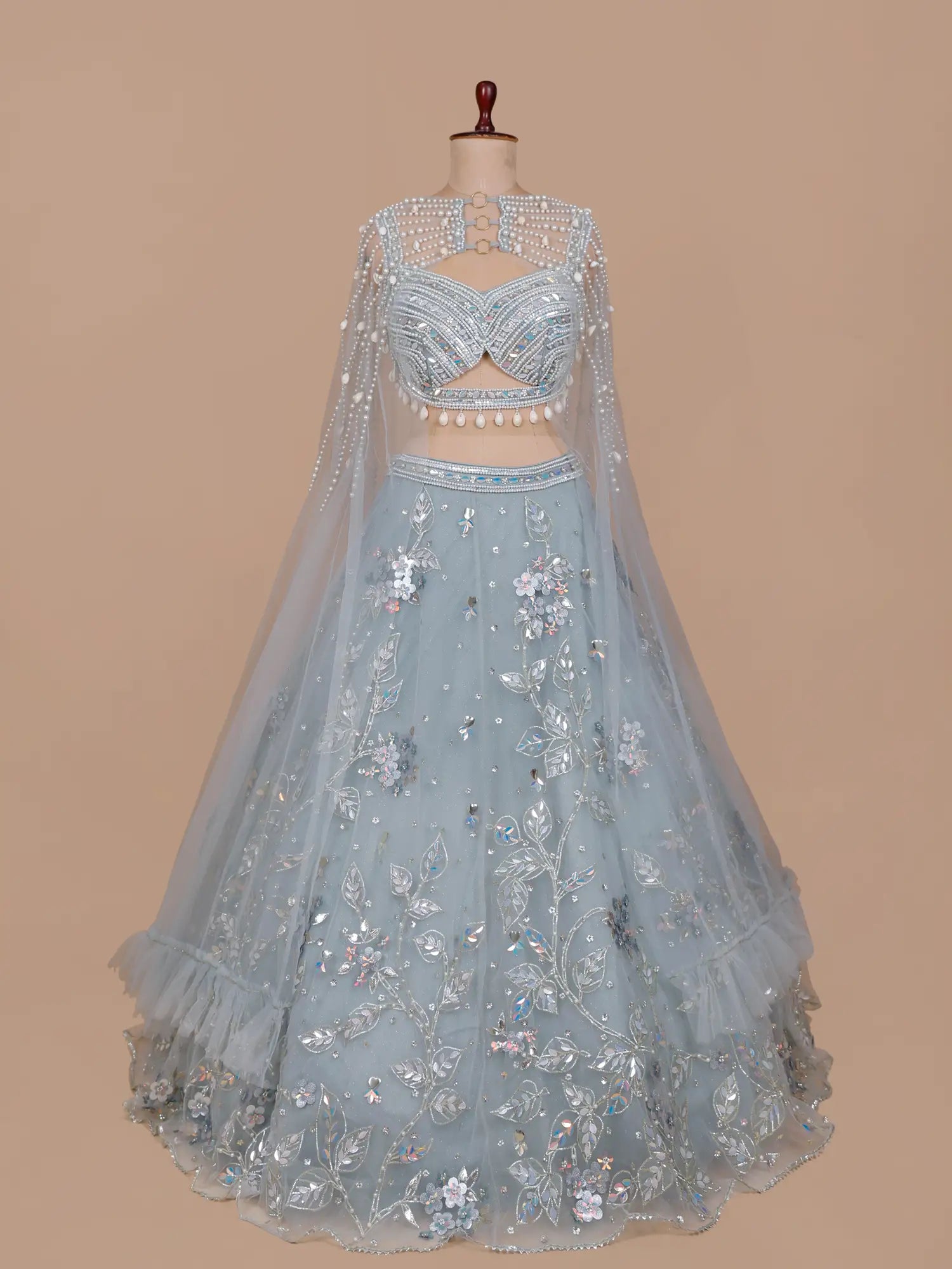 Graceful Powder Blue Lehenga Online With Pearl Accents