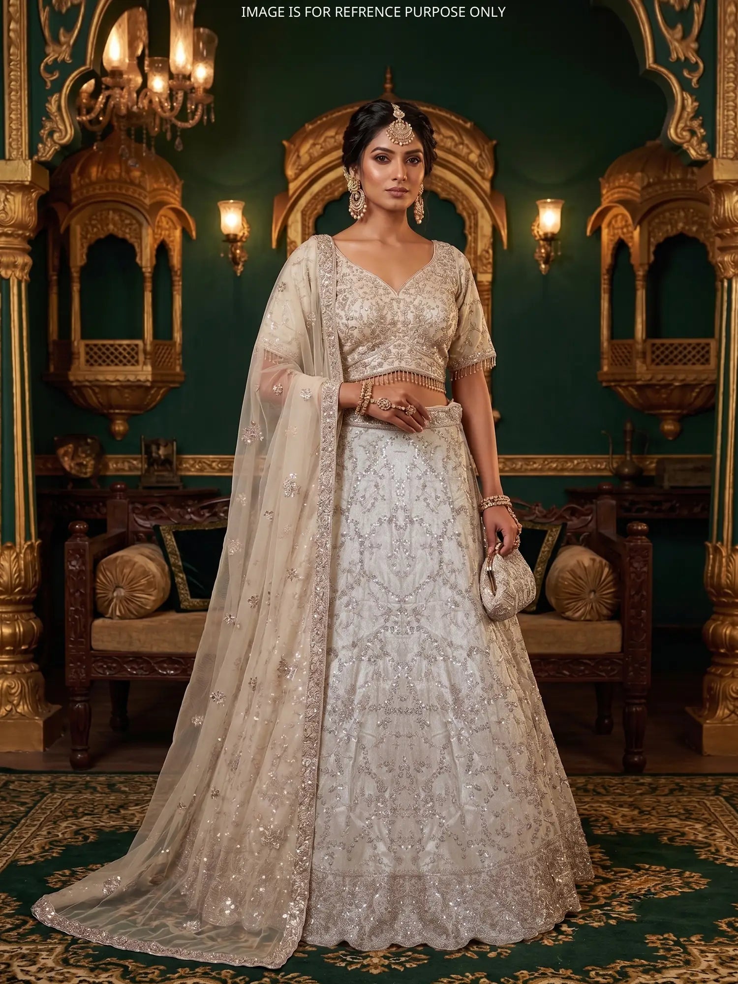 Champagne Designer Lehenga Choli In Organza With Beaded Sequin Glam