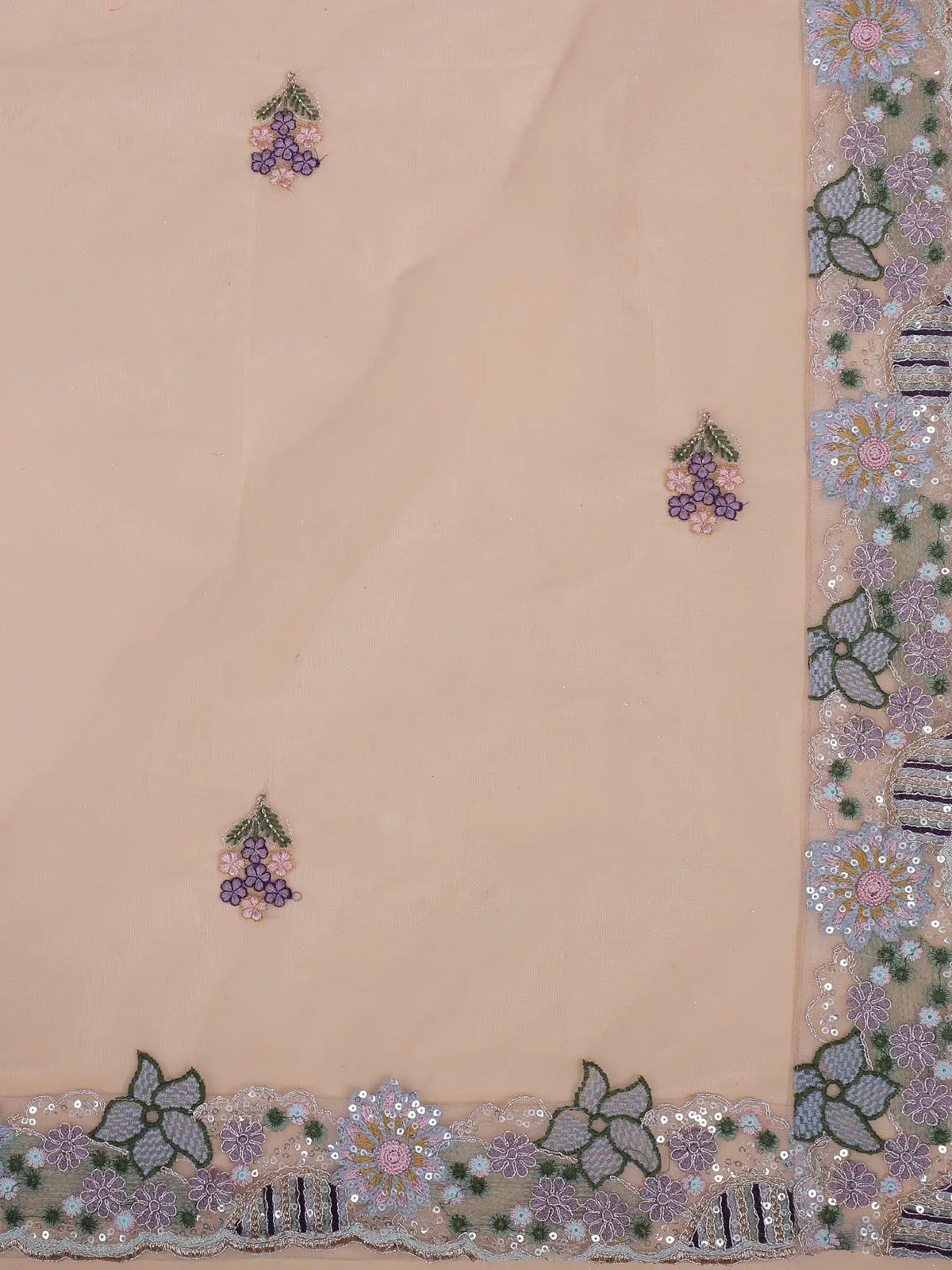 Buy Champagne Gold Net Artistic Lehenga Choli with Bird Floral Embellishment