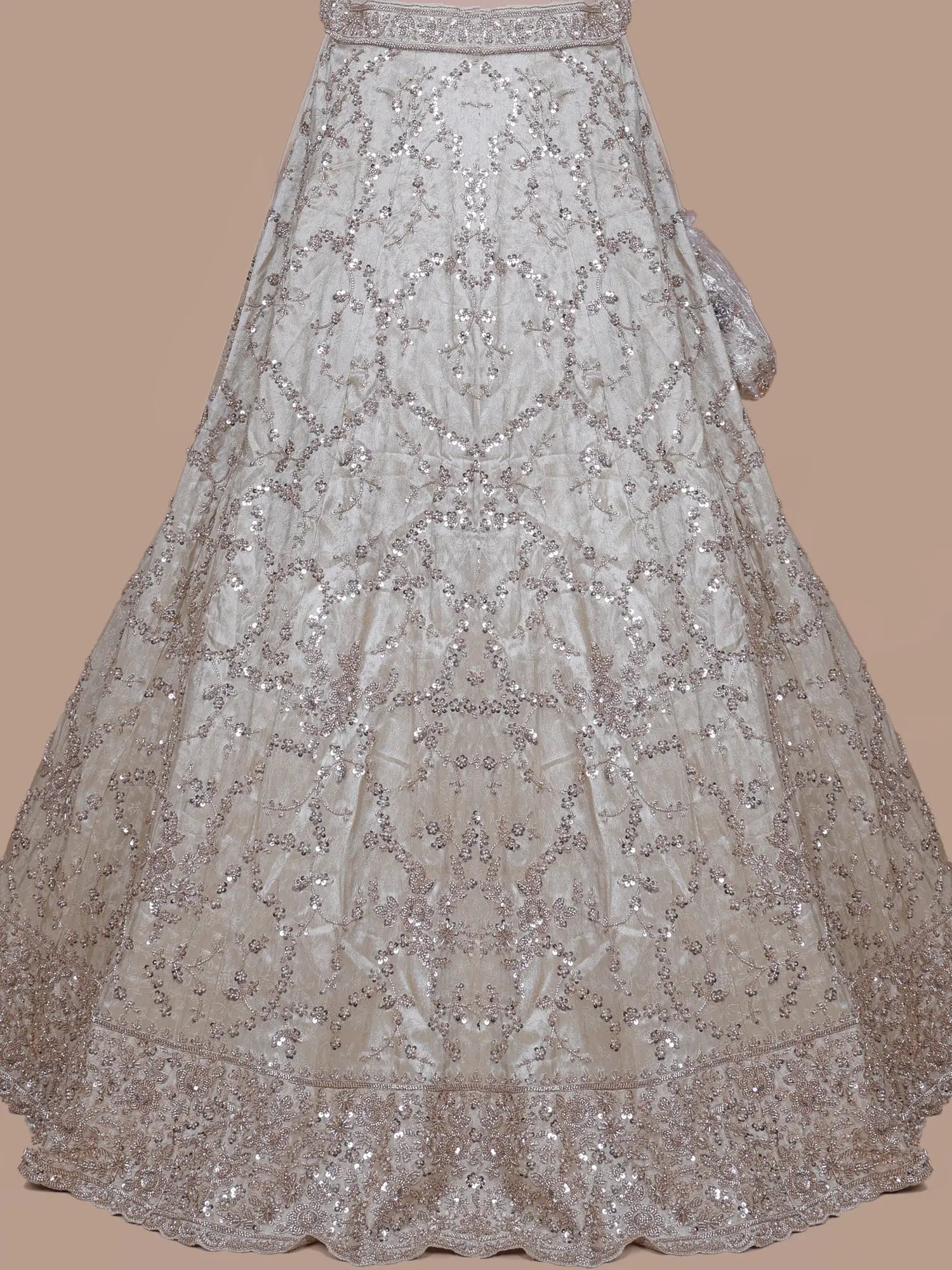 Champagne Designer Lehenga Choli In Organza With Beaded Sequin Glam