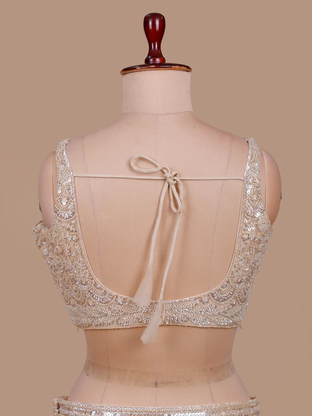 Champagne Silver Mermaid Lehenga with Peacock Motifs and Beadwork
