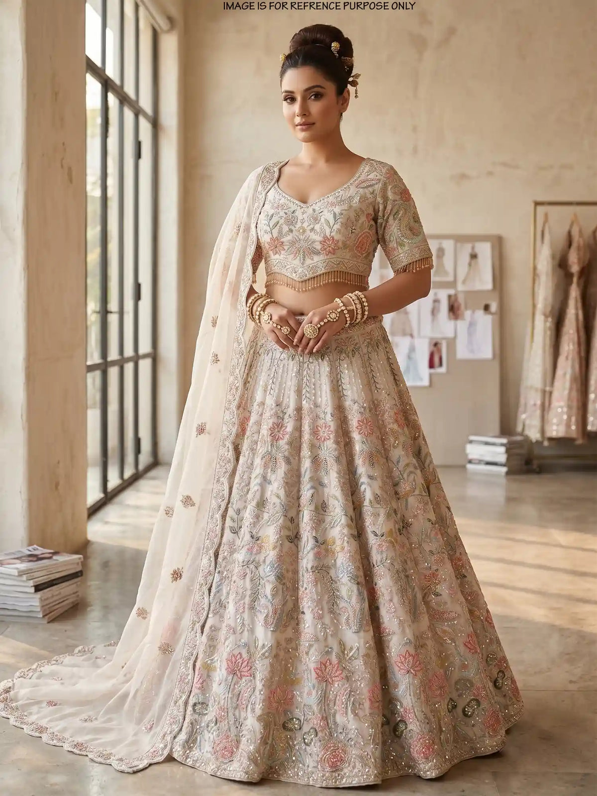 Charming Off White Lehenga with Bird and Pastel Floral Embroidery