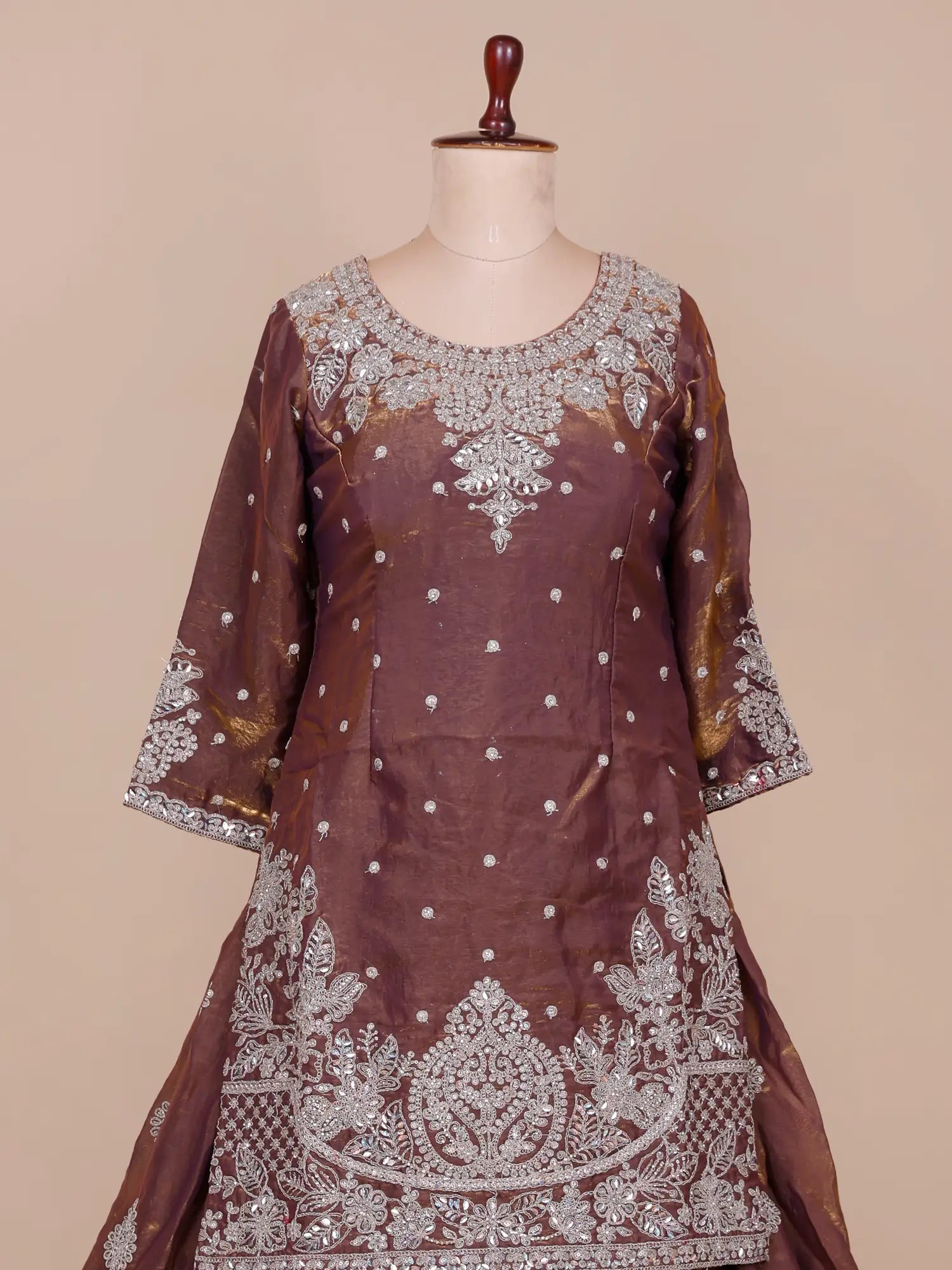 Elegant Traditional Brown Peplum Lehenga Featuring Heritage Work