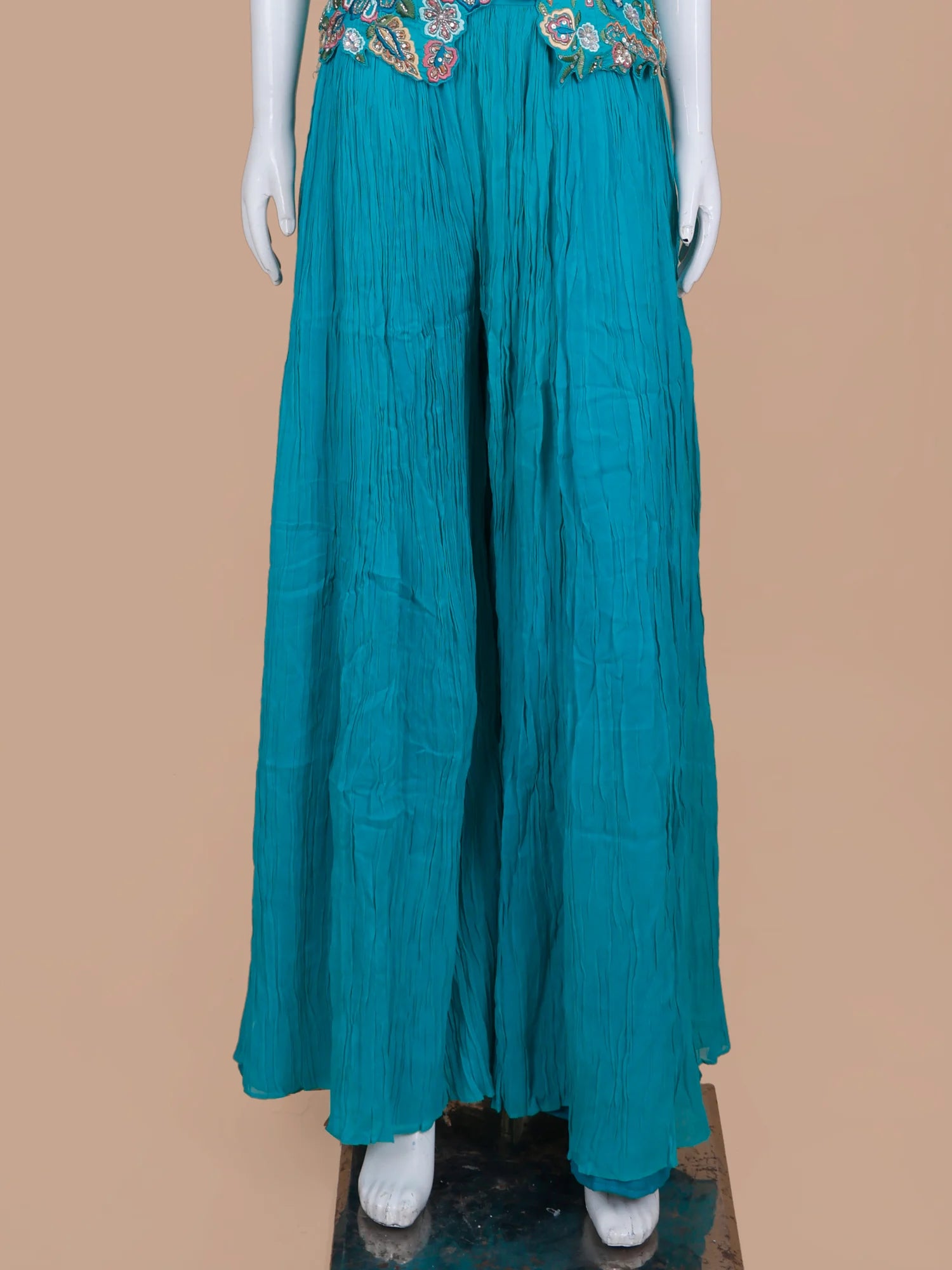 Signature Rama Blue Chinon Indo Western Suit In Sequin Pearl Craft