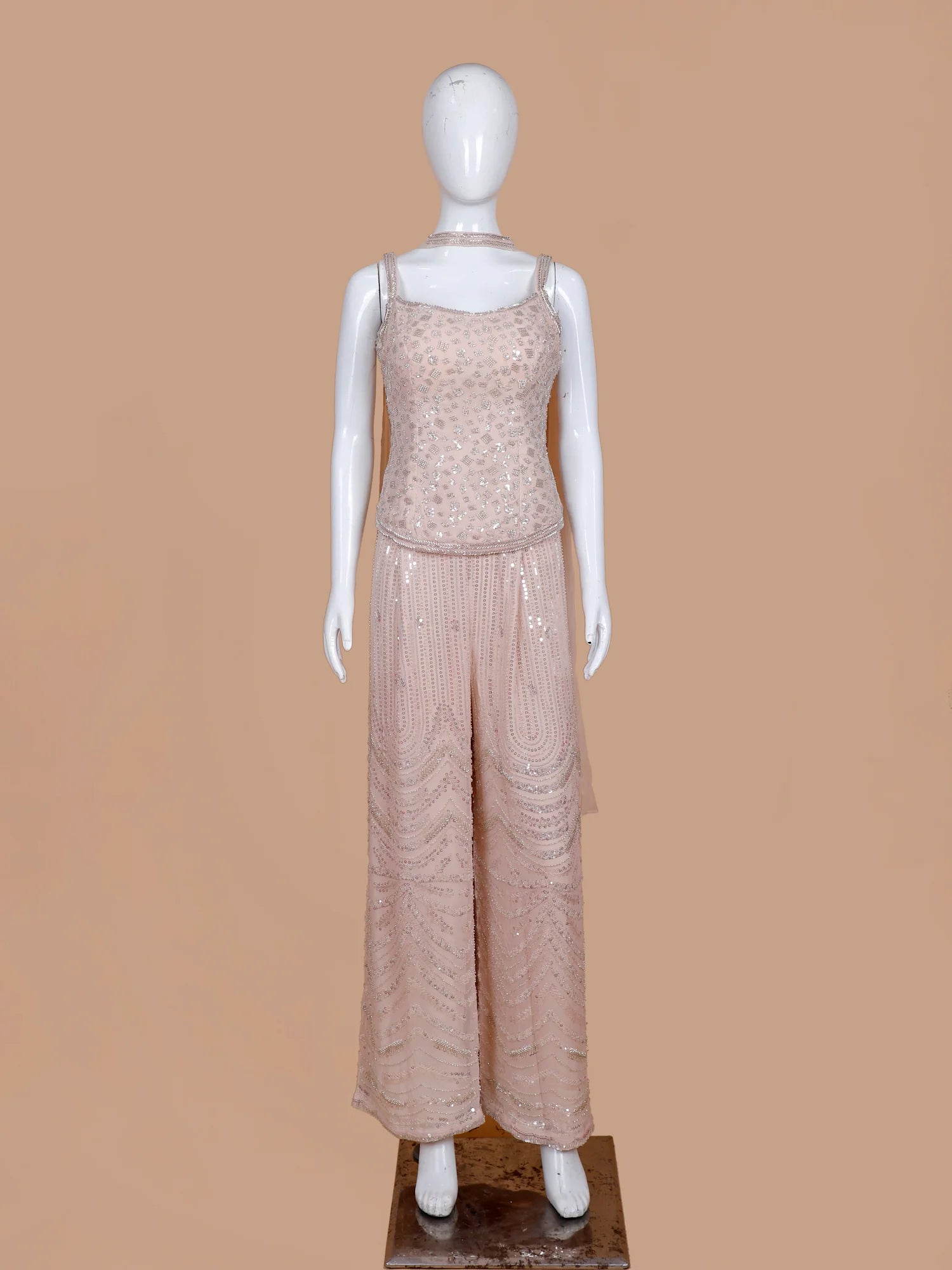 Discover Blush Pink Georgette Designer Indo Western Suit Featuring Choker Style Dupatta